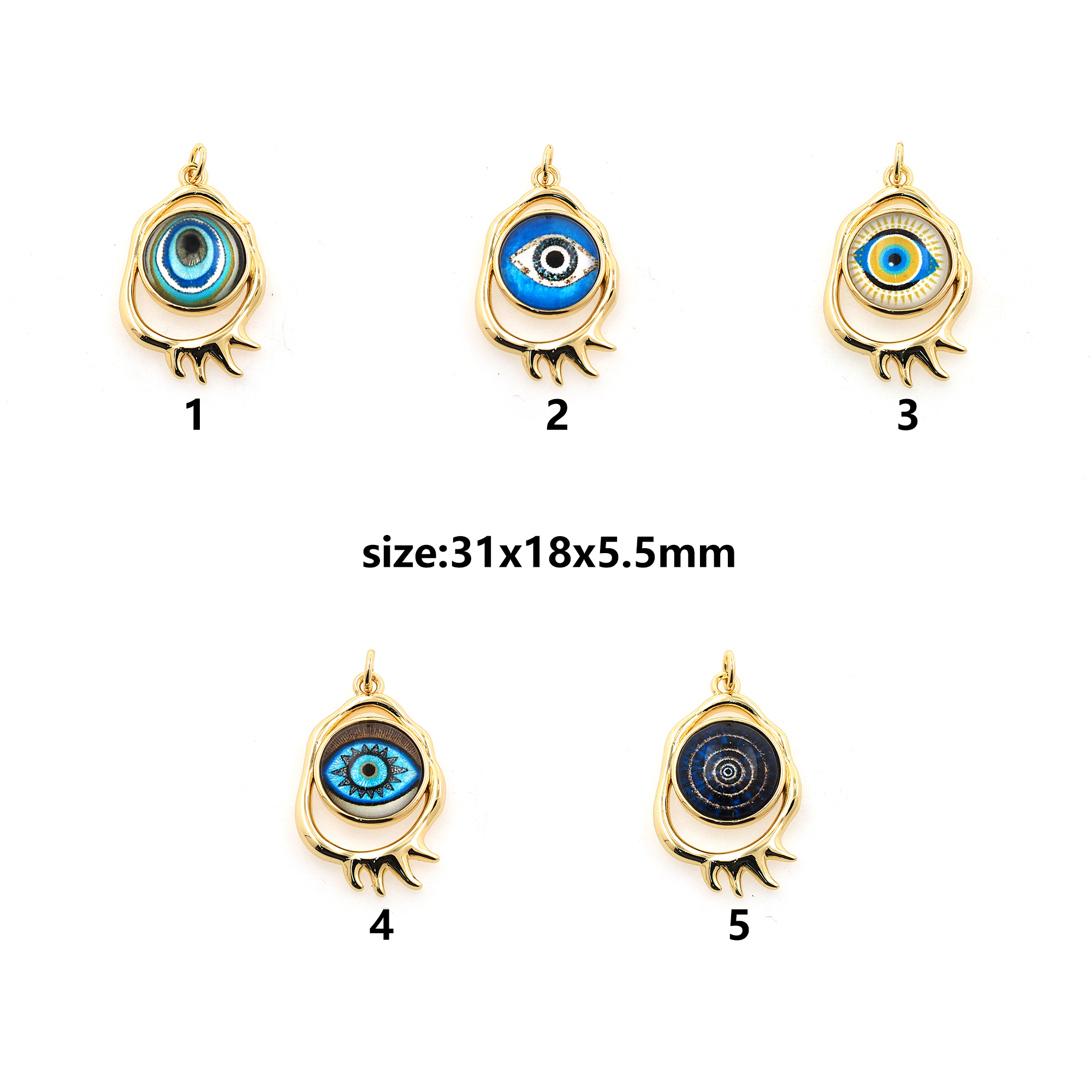 18K Gold Filled Evil Eye Pendant,Evil Eye Charm Earrings Necklace for DIY Jewelry Making Supply