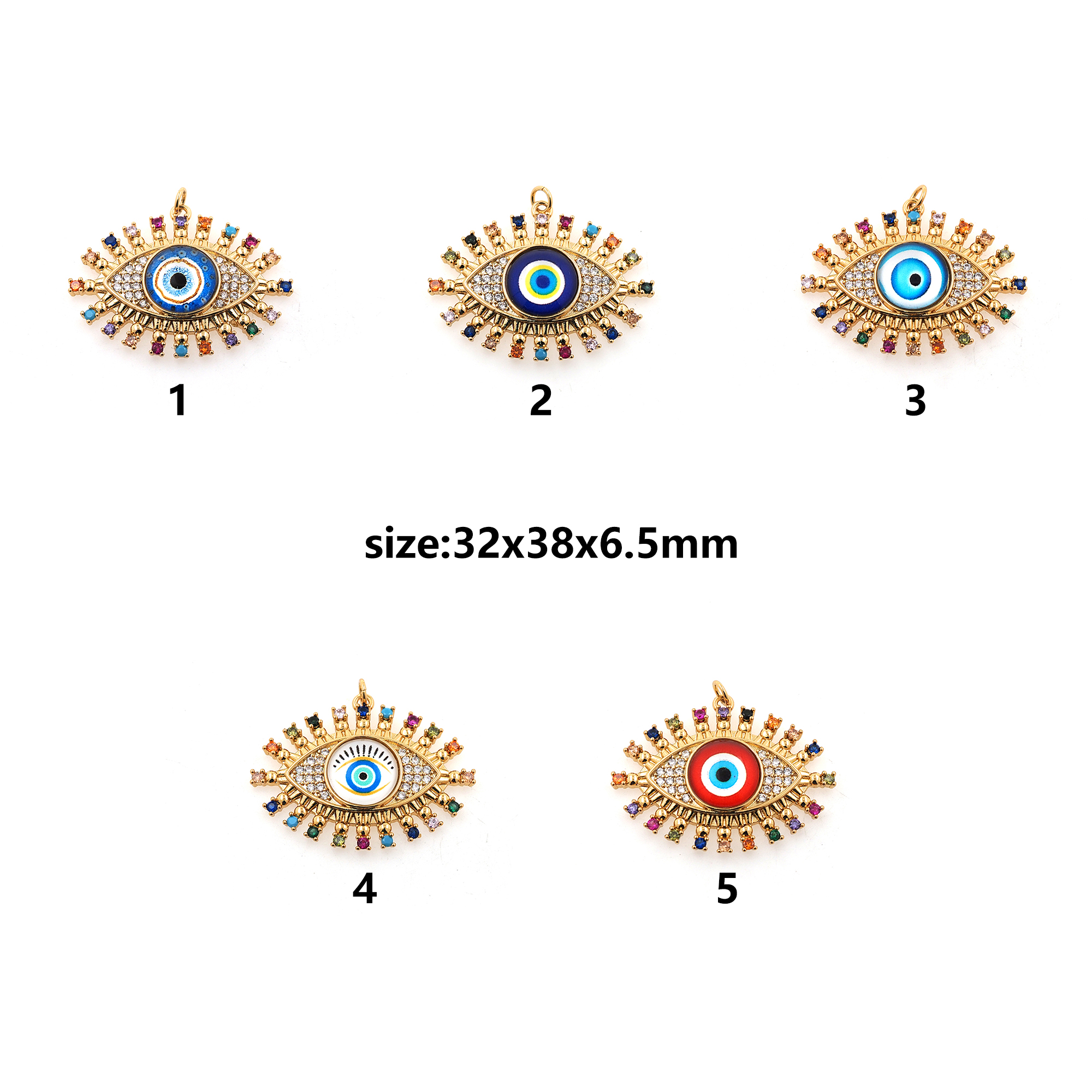 18K Gold Filled Evil Eye Pendant,CZ Micro Pave Evil Eye Charm Earrings Necklace for DIY Jewelry Making Supply