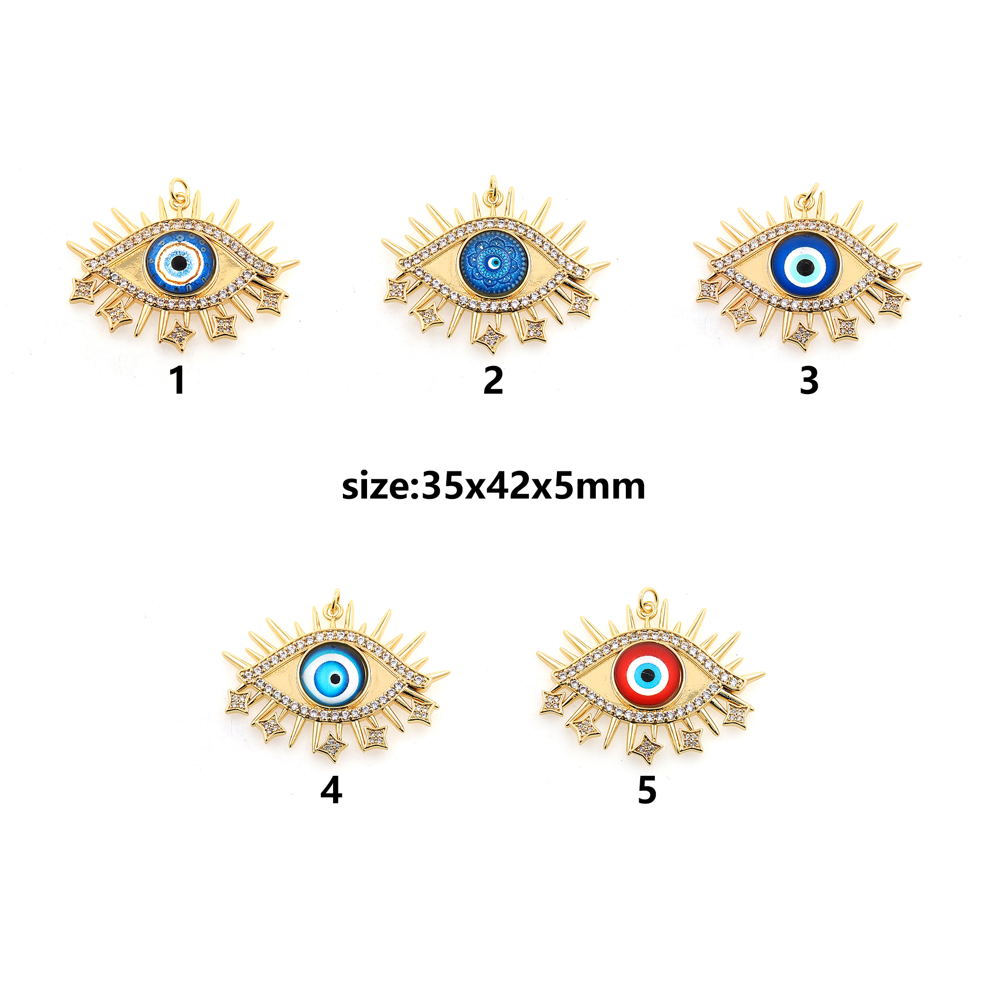18K Gold Filled Evil Eye Pendant,CZ Micro Pave Evil Eye Charm Earrings Necklace for DIY Jewelry Making Supply