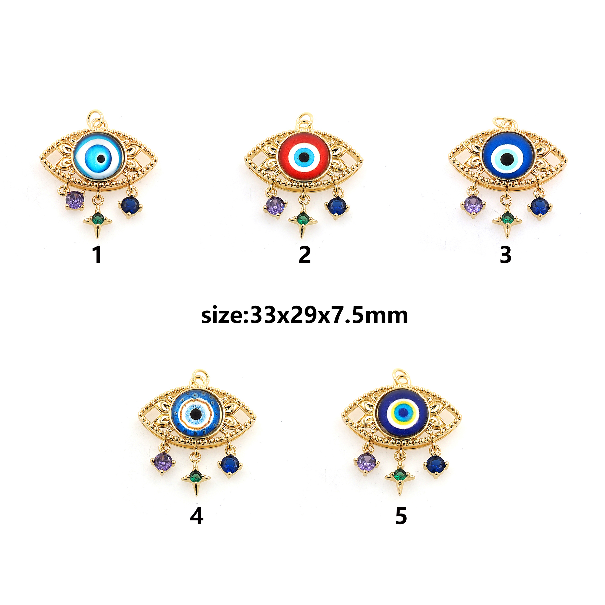 18K Gold Filled Evil Eye Pendant,CZ Micro Pave Evil Eye Charm Earrings Necklace for DIY Jewelry Making Supply
