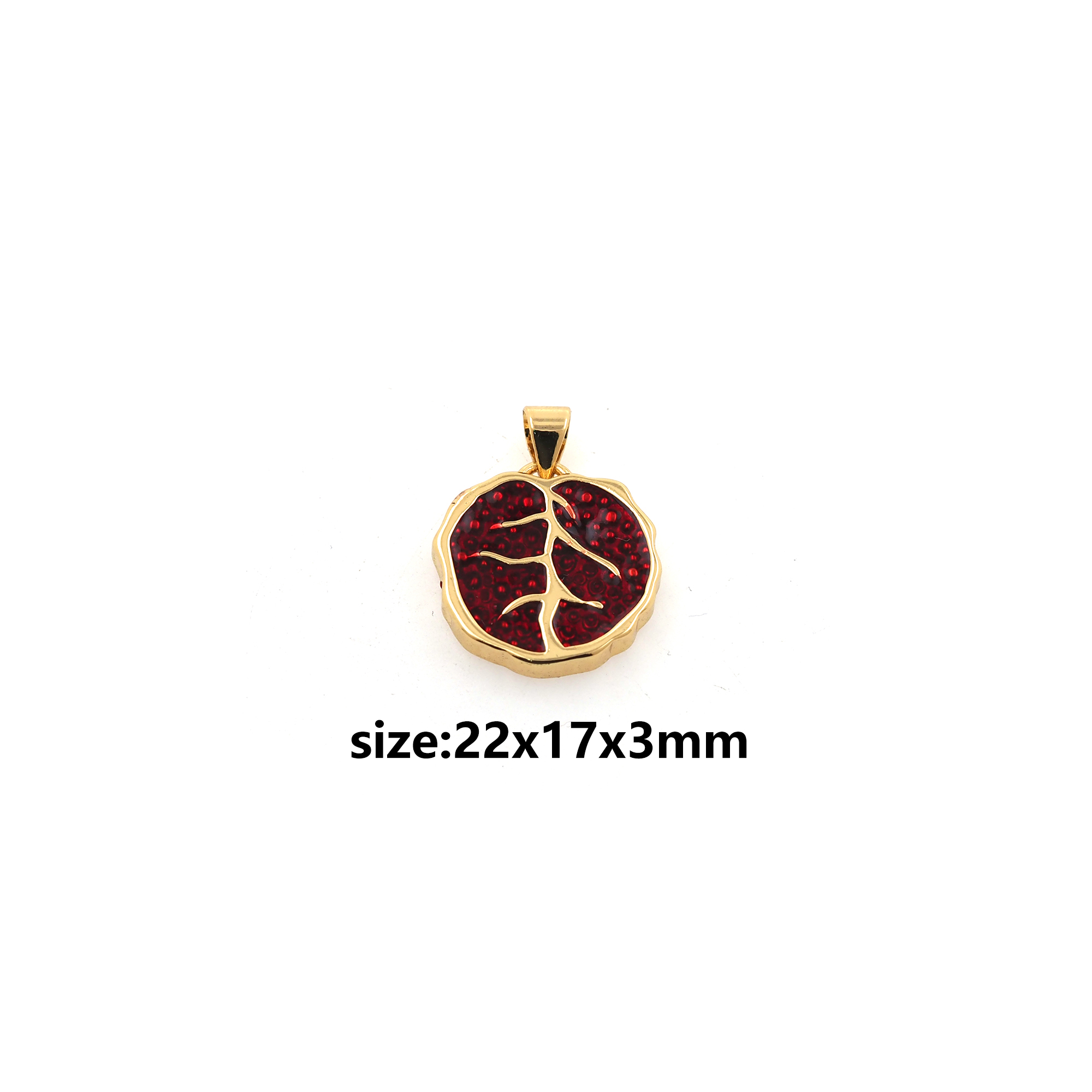 18K Gold Filled Pomegranate Pendant,Enamel Fruit Charm Earrings Necklace for DIY Jewelry Making Supply