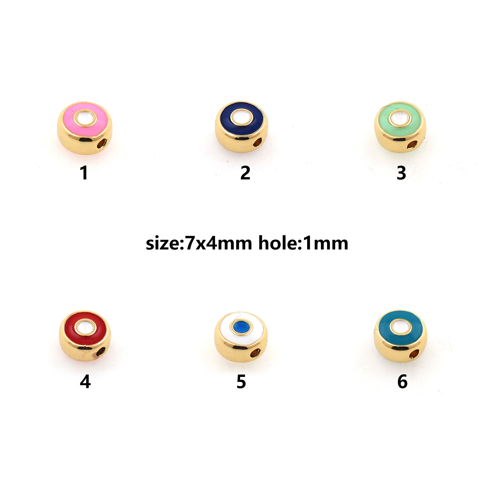 18K Gold Filled Round Spacer Beads,Enamel Flat Beads for Bracelet Jewelry Necklace Making Supply