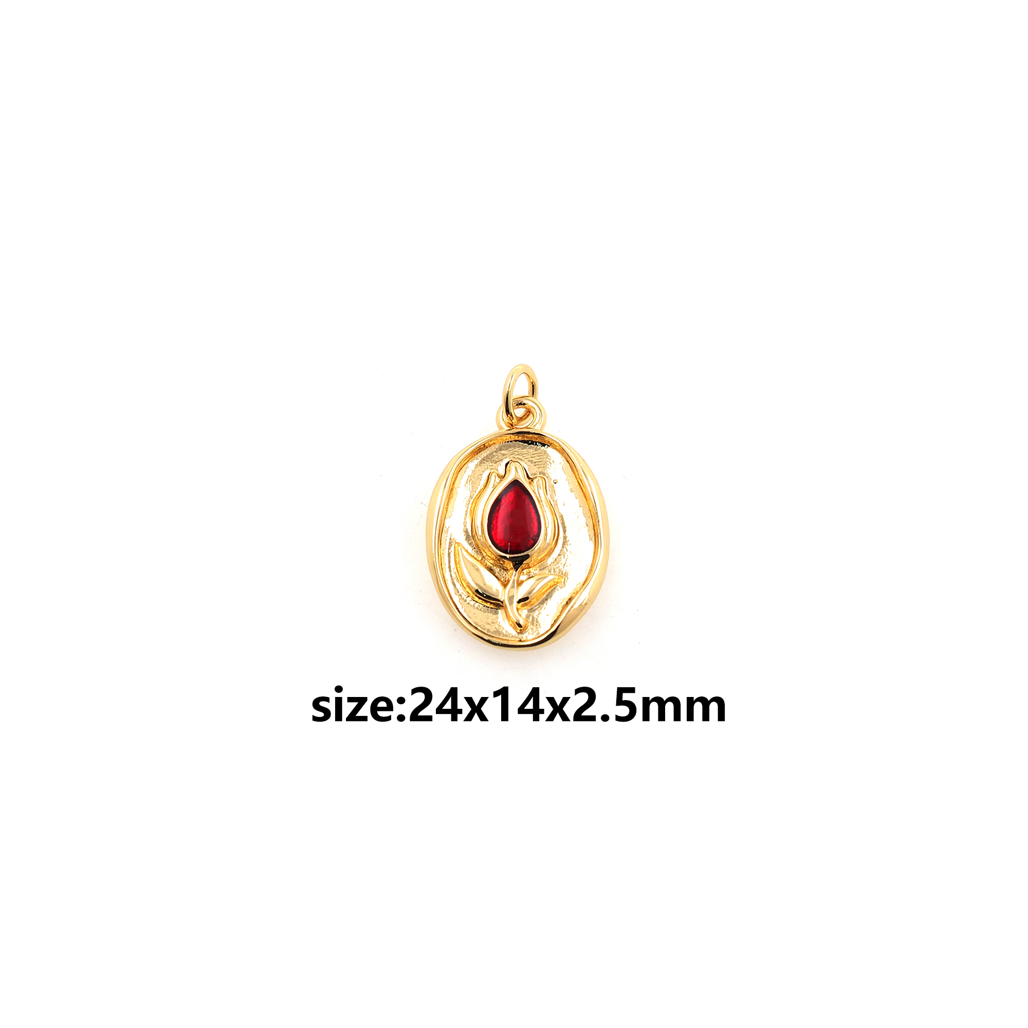 18K Gold Filled Rose Pendant,Enamel Flower Charm Earrings Necklace for DIY Jewelry Making Supply
