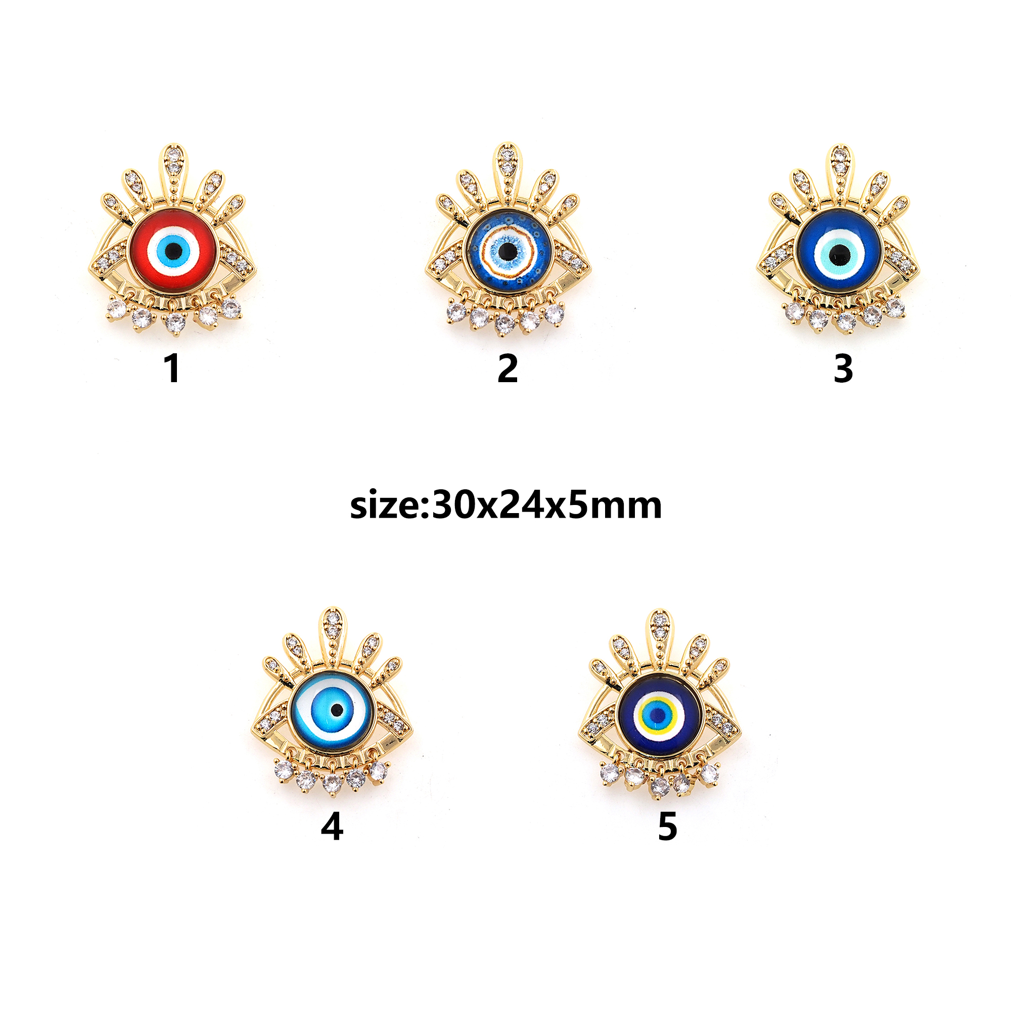 18K Gold Filled Evil Eye Pendant,CZ Micro Pave Evil Eye Charm Earrings Necklace for DIY Jewelry Making Supply