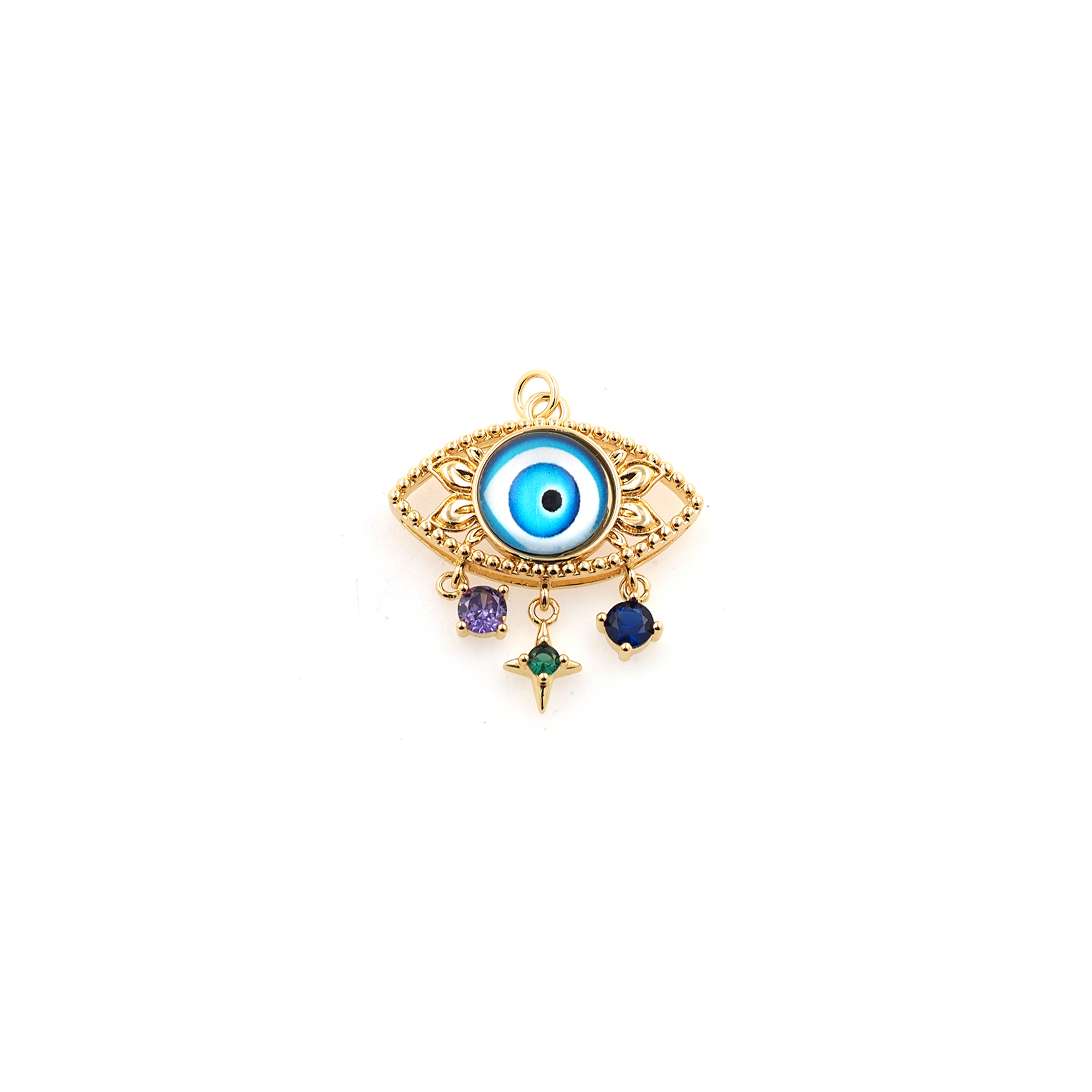 18K Gold Filled Evil Eye Pendant,CZ Micro Pave Evil Eye Charm Earrings Necklace for DIY Jewelry Making Supply