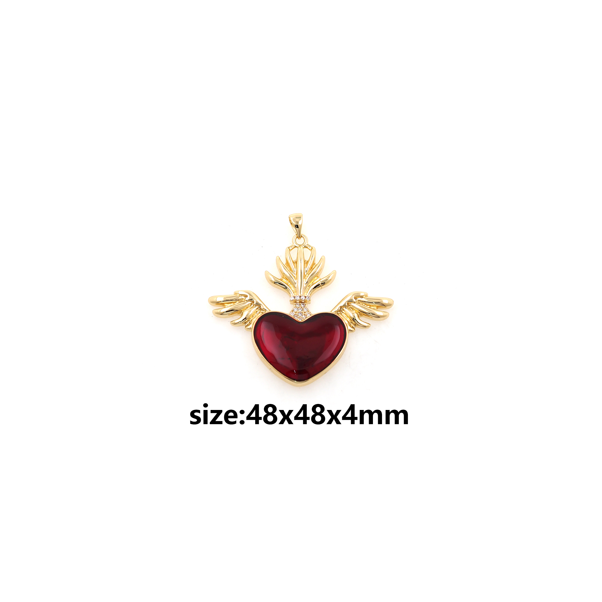 18K Gold Filled Sacred Heart Pendant,Enamel Heart Charm Earrings Necklace for DIY Jewelry Making Supply