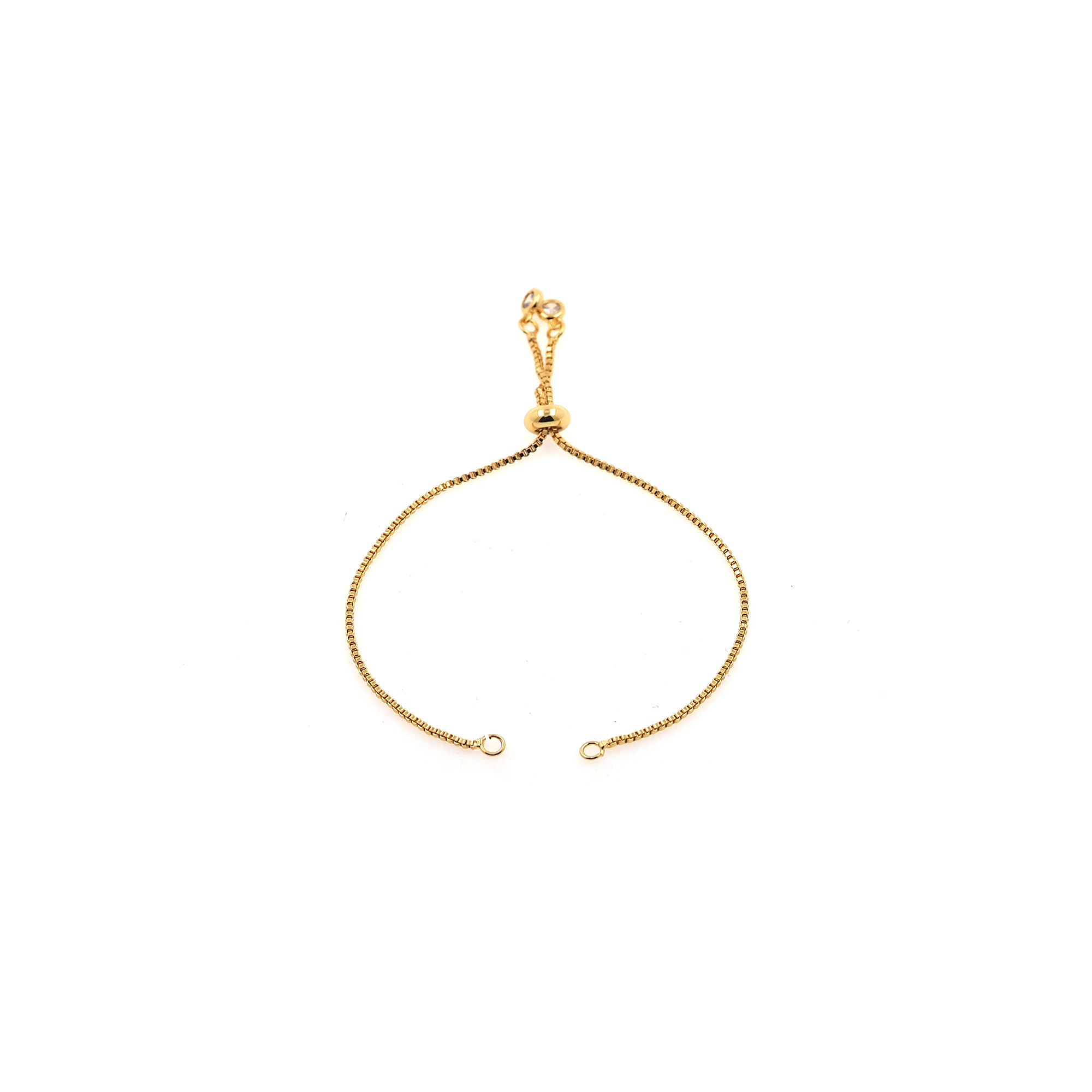 18K Gold Filled Sliding Adjustable Bracelet Making Chain,Half-finished Bracelet with Rubber Stopper Beads,DIY Jewelry Supply