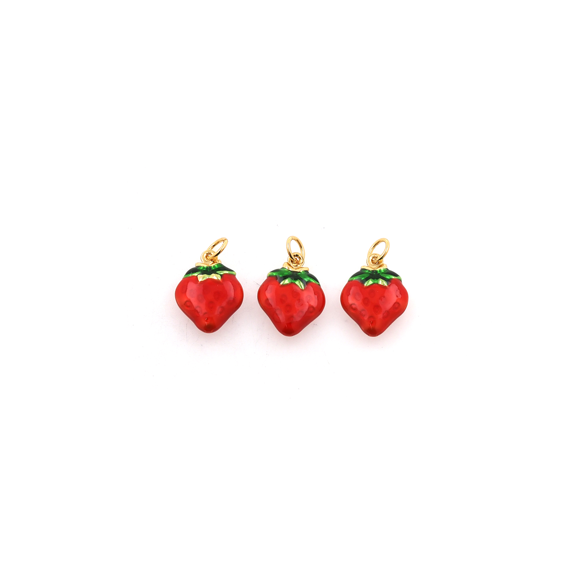 18K Gold Filled Strawberry Pendant,Enamel Fruit Charm Earrings Necklace for DIY Jewelry Making Supply