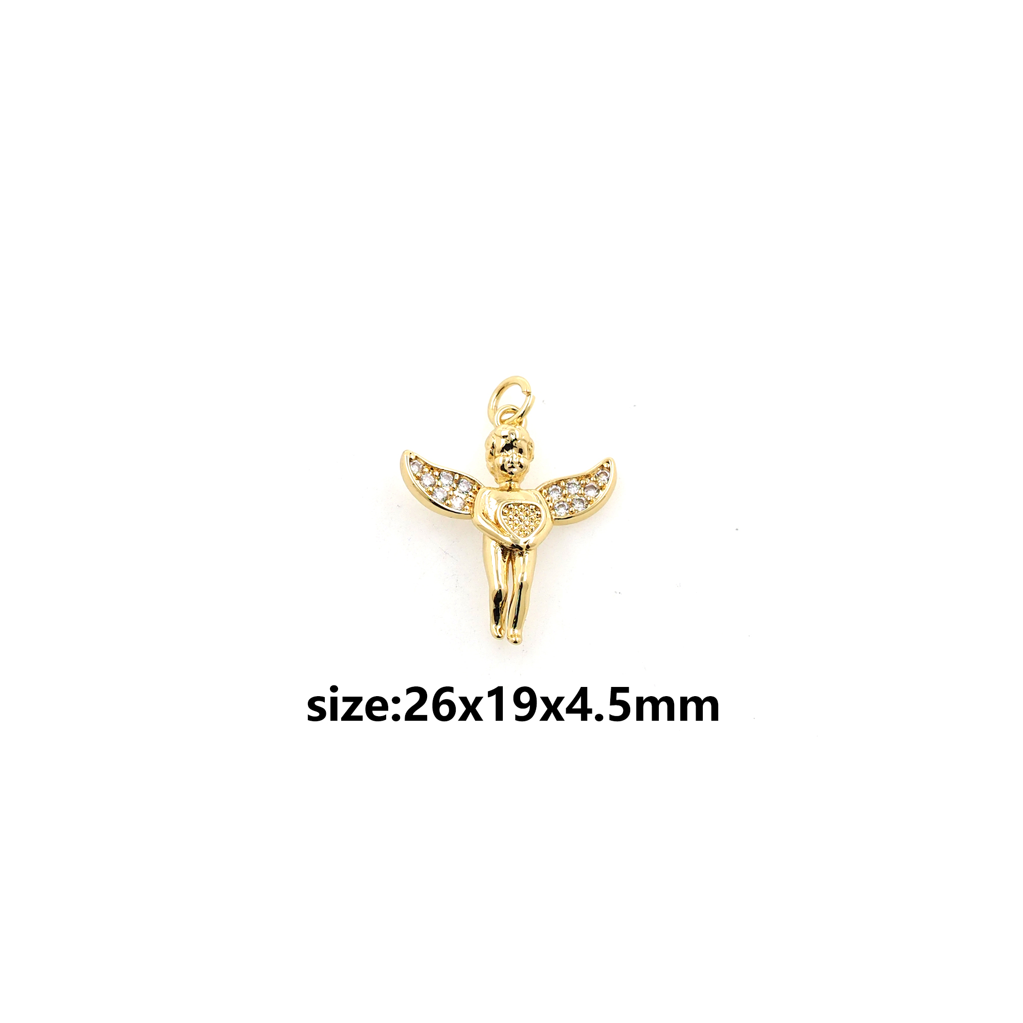 18K Gold Filled Angel Pendant,CZ Micro Pave Angel Charm Earrings Necklace for DIY Jewelry Making Supply
