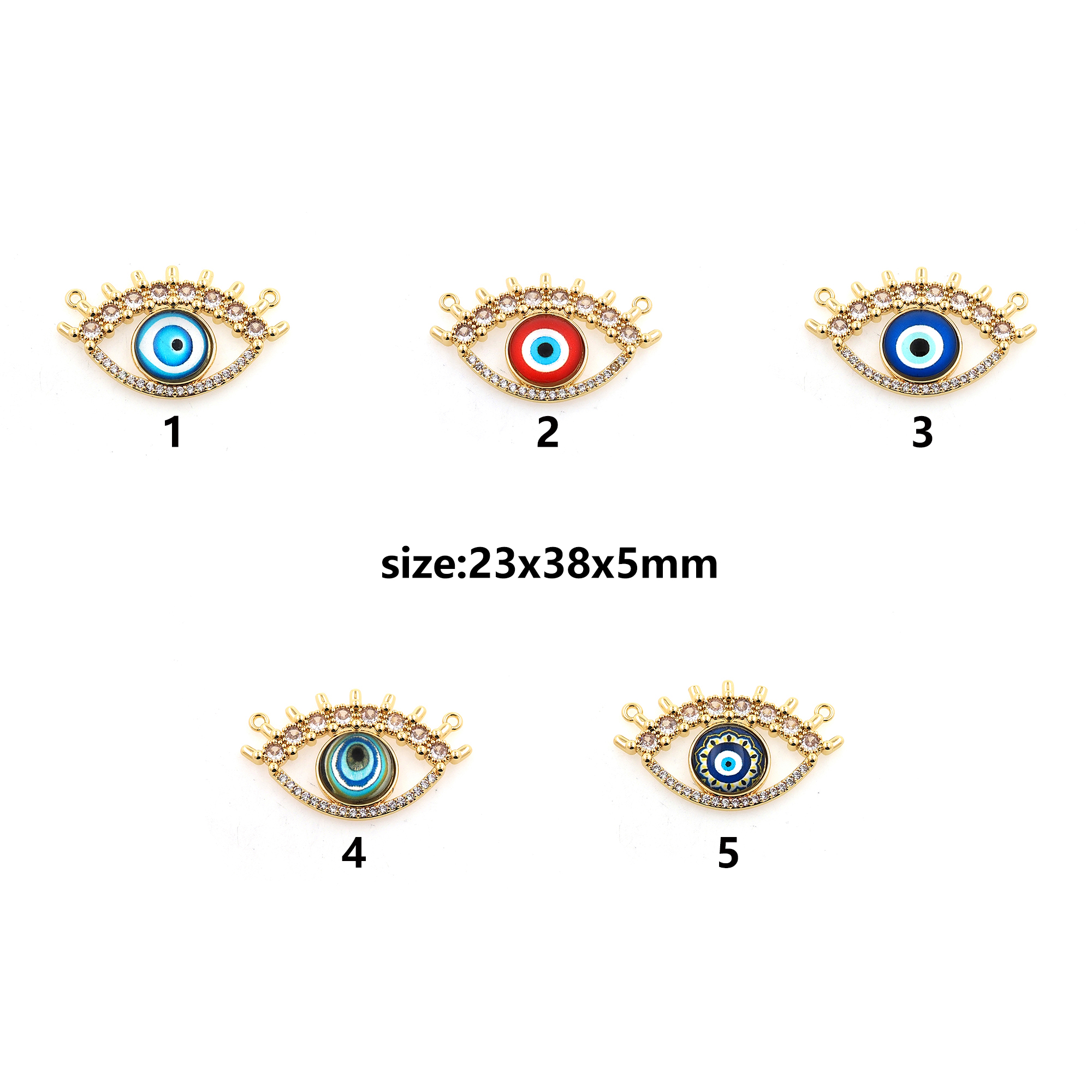 18K Gold Filled Evil Eye Pendant,CZ Micro Pave Evil Eye Charm Earrings Necklace for DIY Jewelry Making Supply