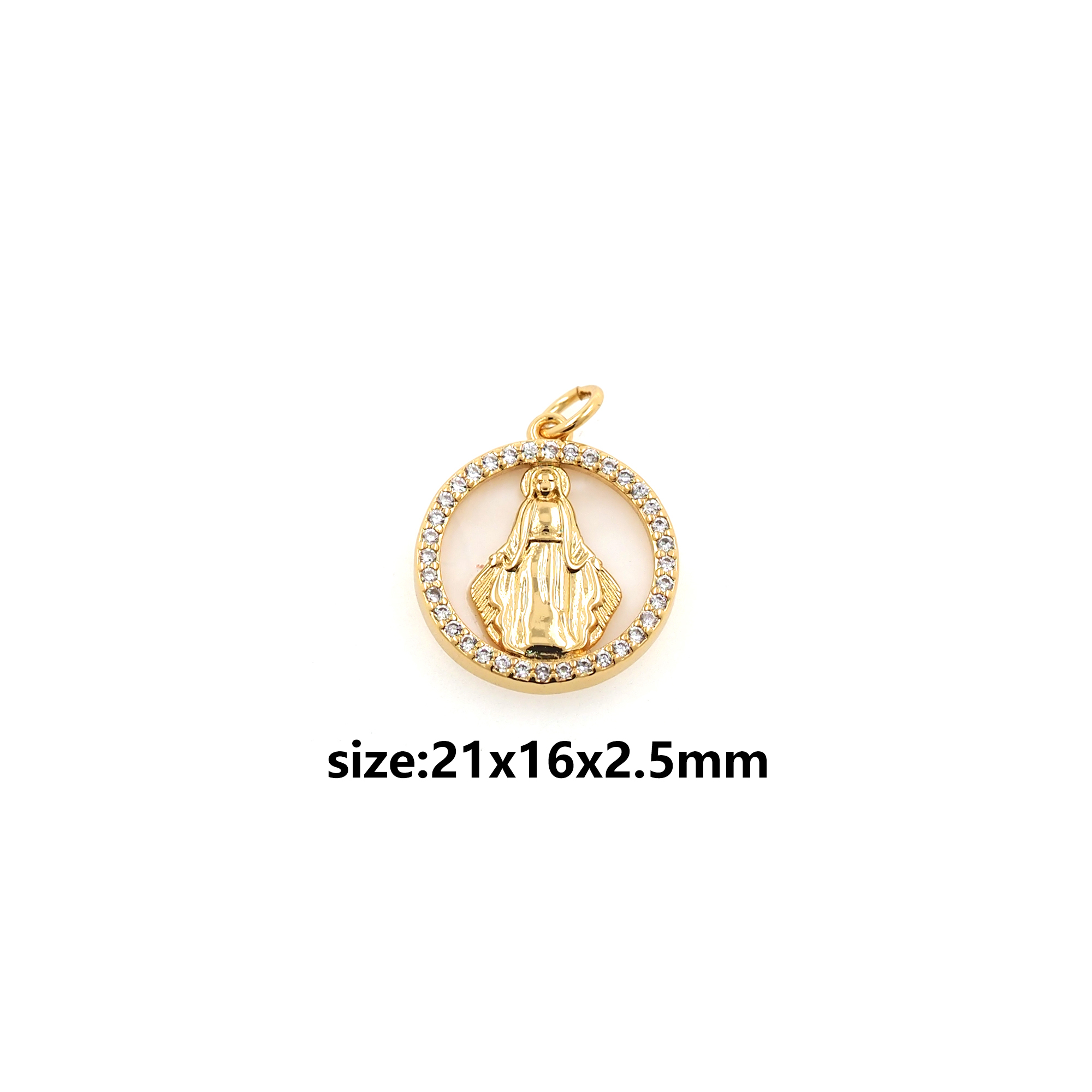 18K Gold Filled Virgin Mary Pendant,CZ Micro Pave Religious Charm Earrings Necklace for DIY Jewelry Making Supply