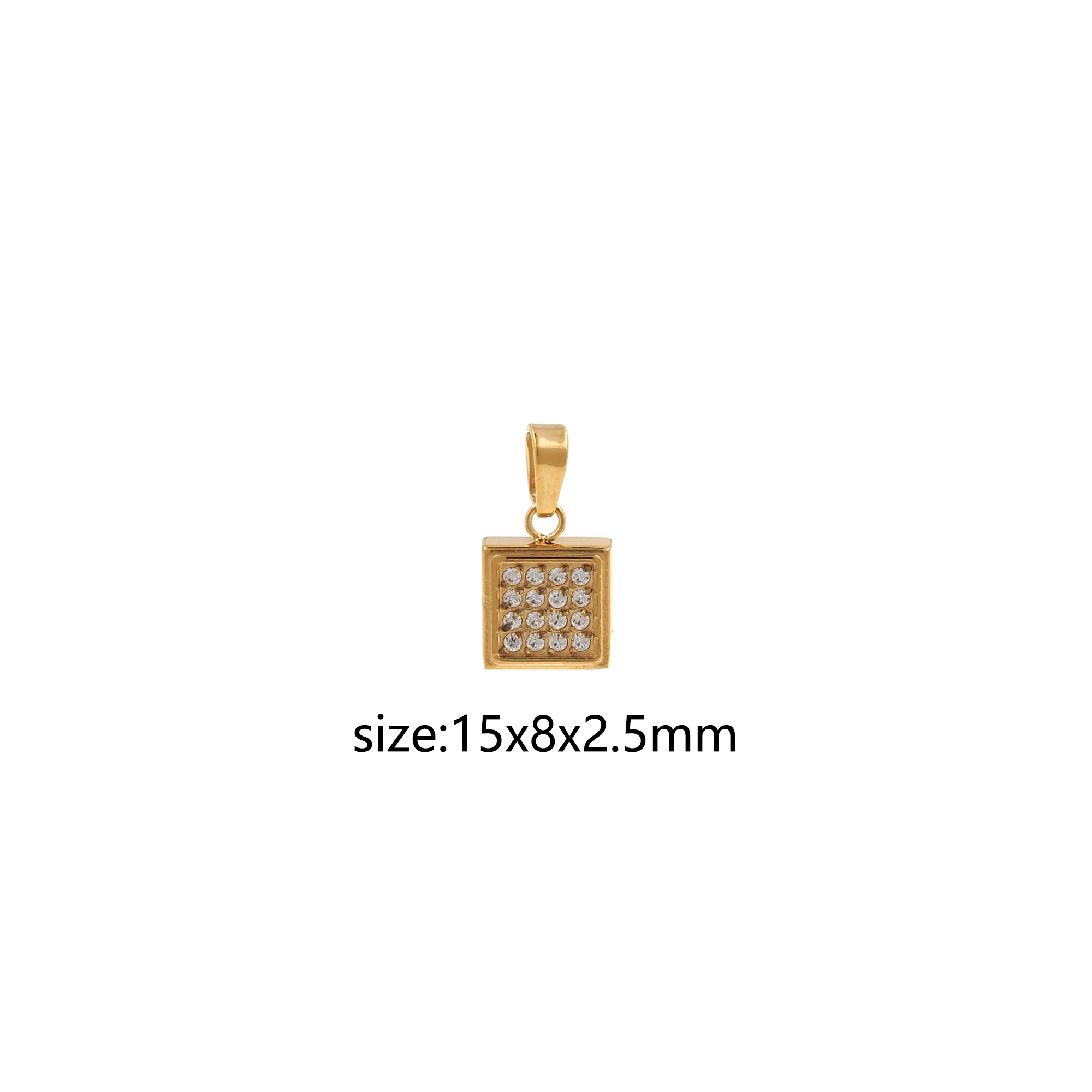 Stainless Steel Square Pendant,CZ Micro Pave Square Charm Charm Earrings Necklace for DIY Jewelry Making Supply