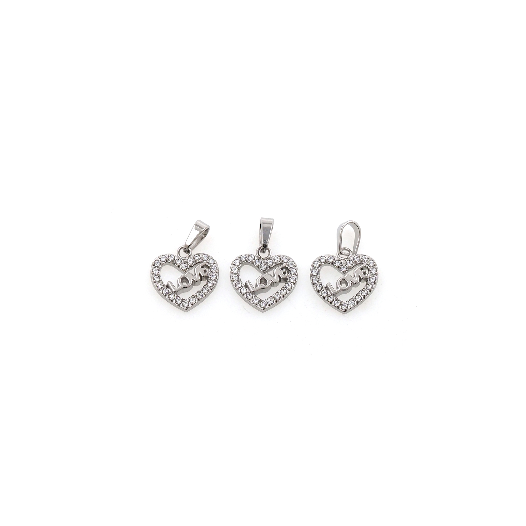 Stainless Steel Silver Heart Pendant,CZ Micro Pave Love Heart Charm Charm Earrings Necklace for DIY Jewelry Making Supply