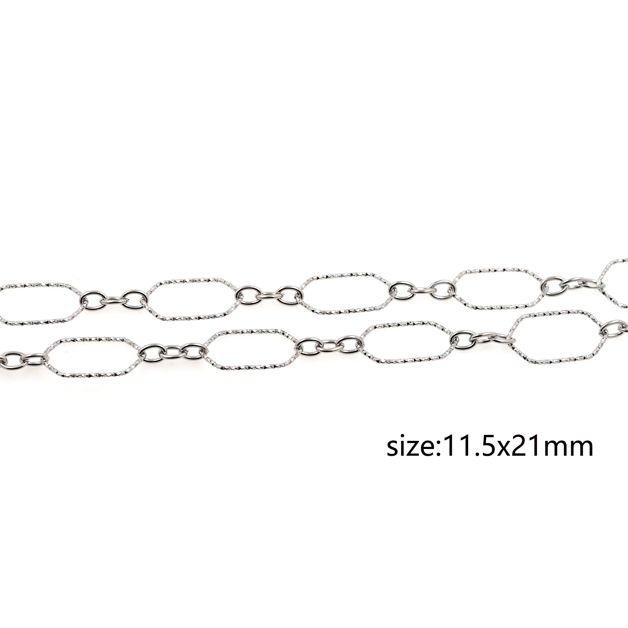 Stainless Steel Silver Textured Chain Necklace,Dainty Link Chain, Hexagon Chain Necklace for Women DIY Jewelry Making Supply