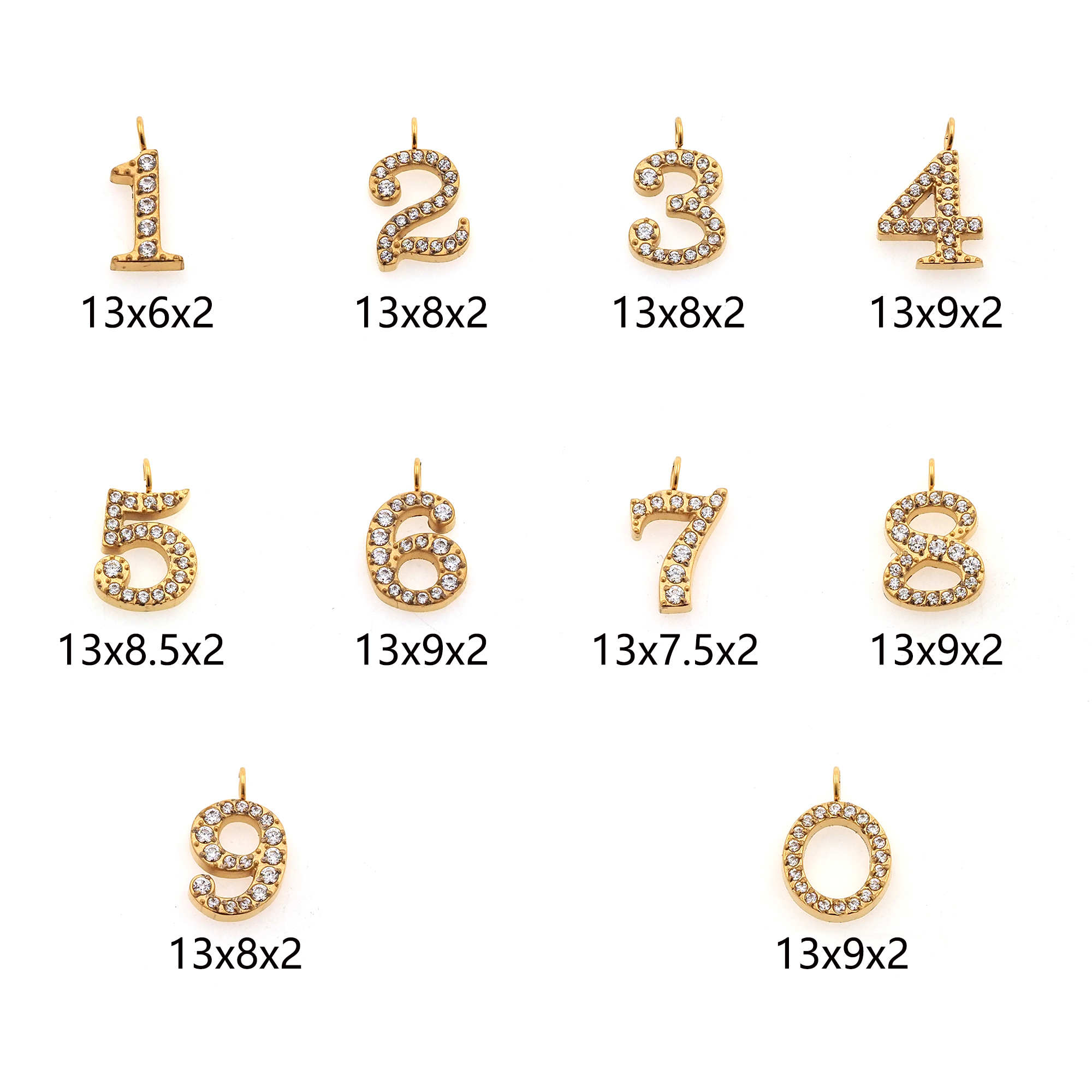 Stainless Steel Arabic Numeral Pendant,CZ Micro Pave Number Charm Charm Earrings Necklace for DIY Jewelry Making Supply