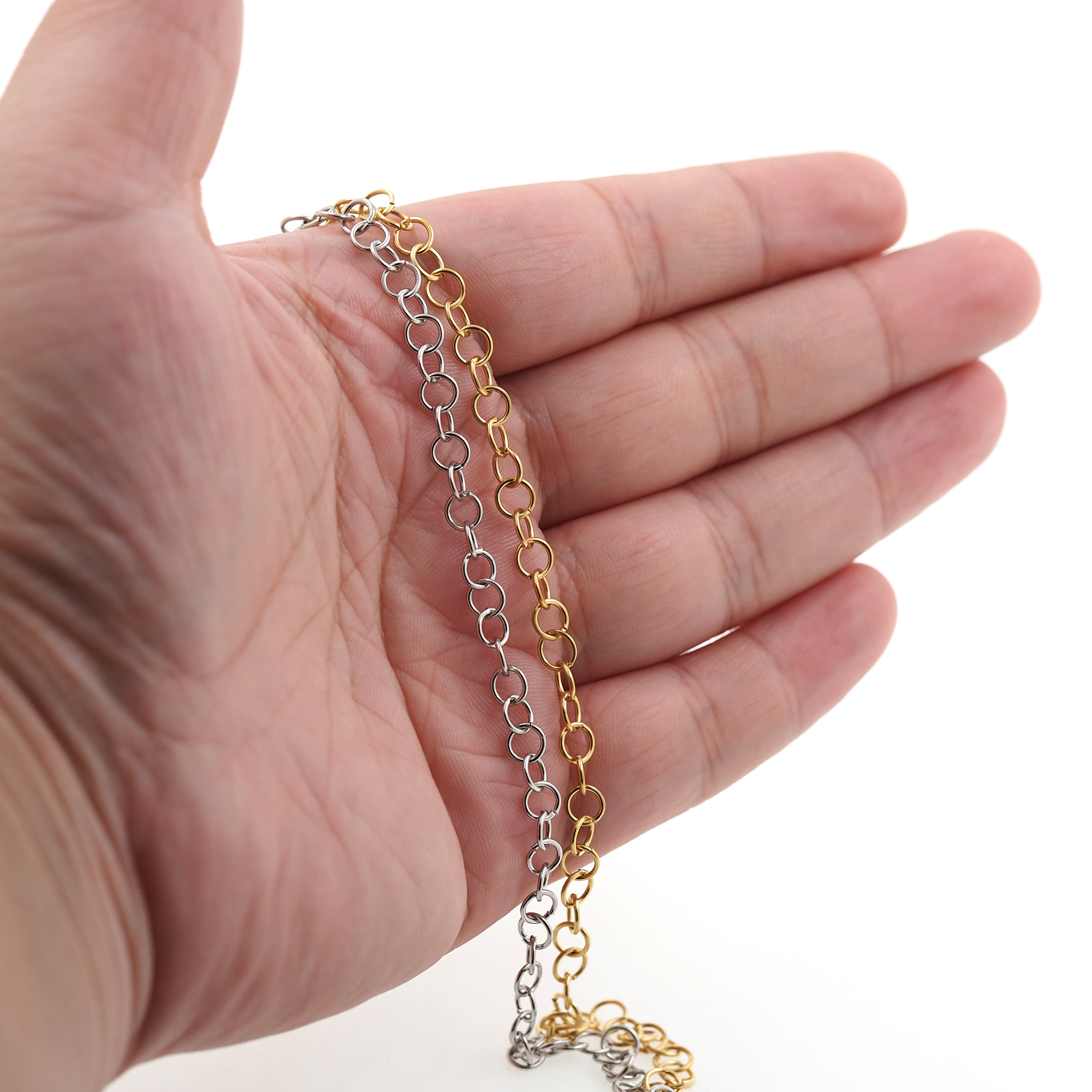 Stainless Steel Round Chain Necklace,Minimalist Link Chain,Gold Round Chain Necklace for Women DIY Jewelry Making Supply