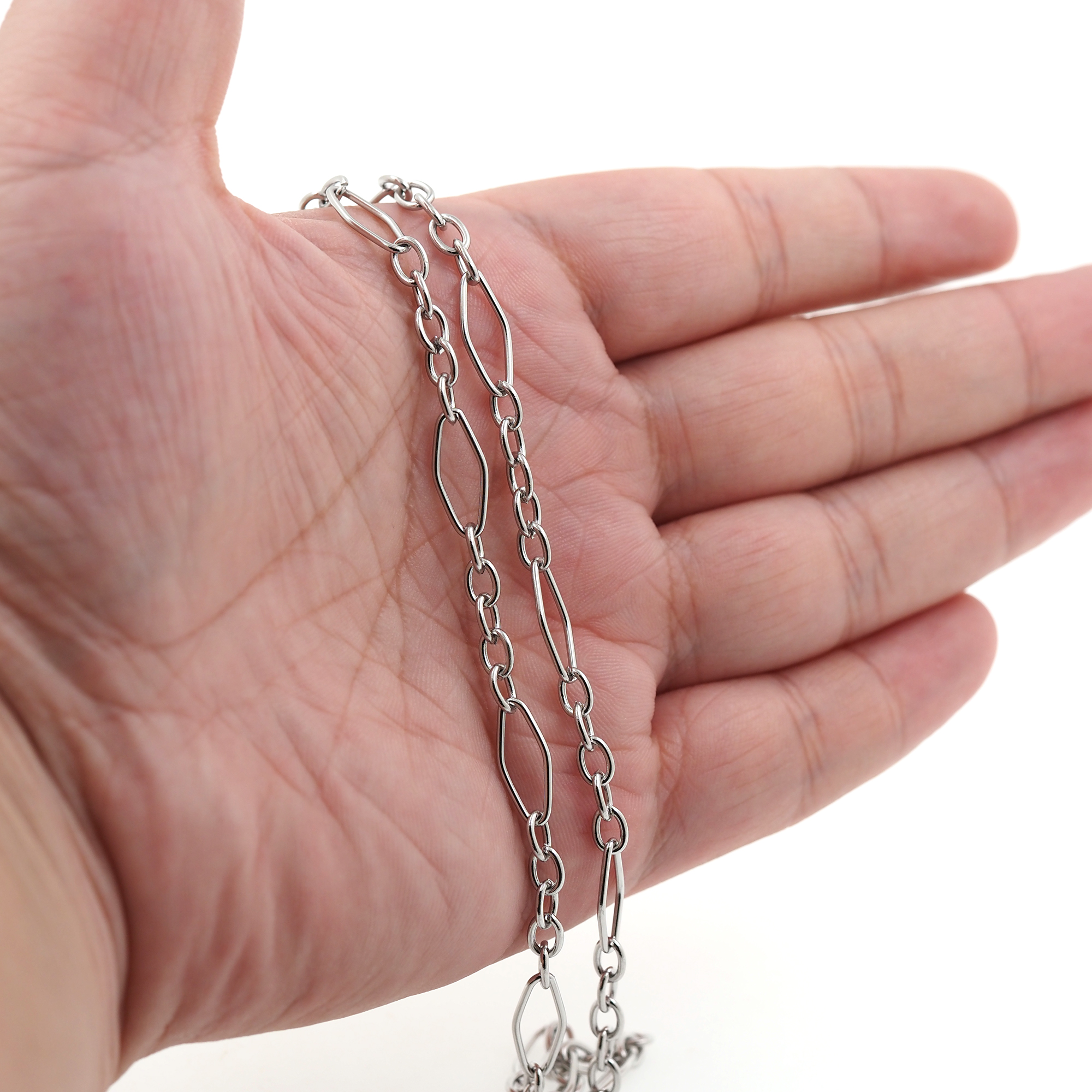 Stainless Steel Rhombus Chain Necklace,Minimalist Link Chain,Silver Chain Necklace for Women DIY Jewelry Making Supply