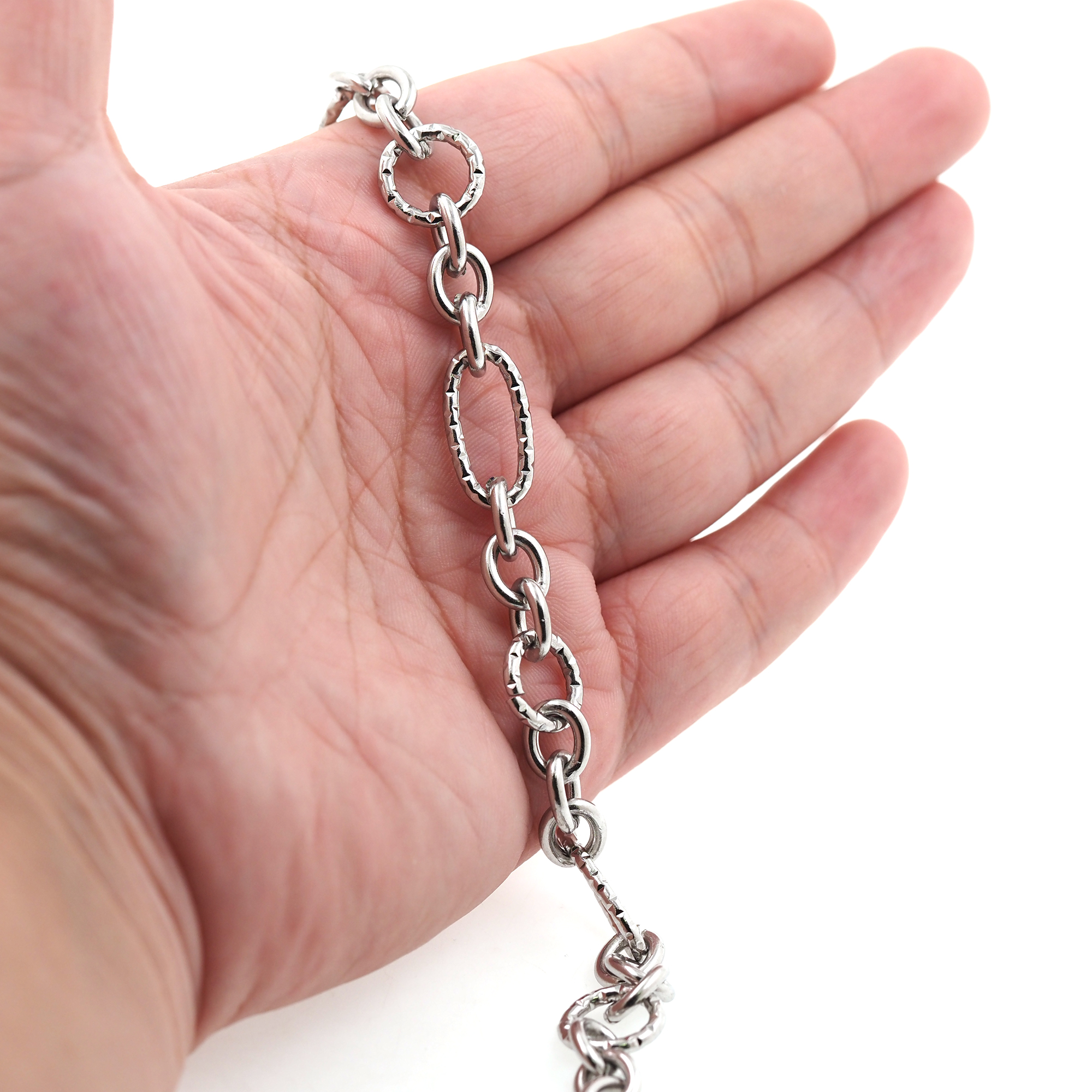 Stainless Steel Textured Chain Necklace,Dainty Link Chain,Silver Oval Chain Necklace for Women DIY Jewelry Making Supply