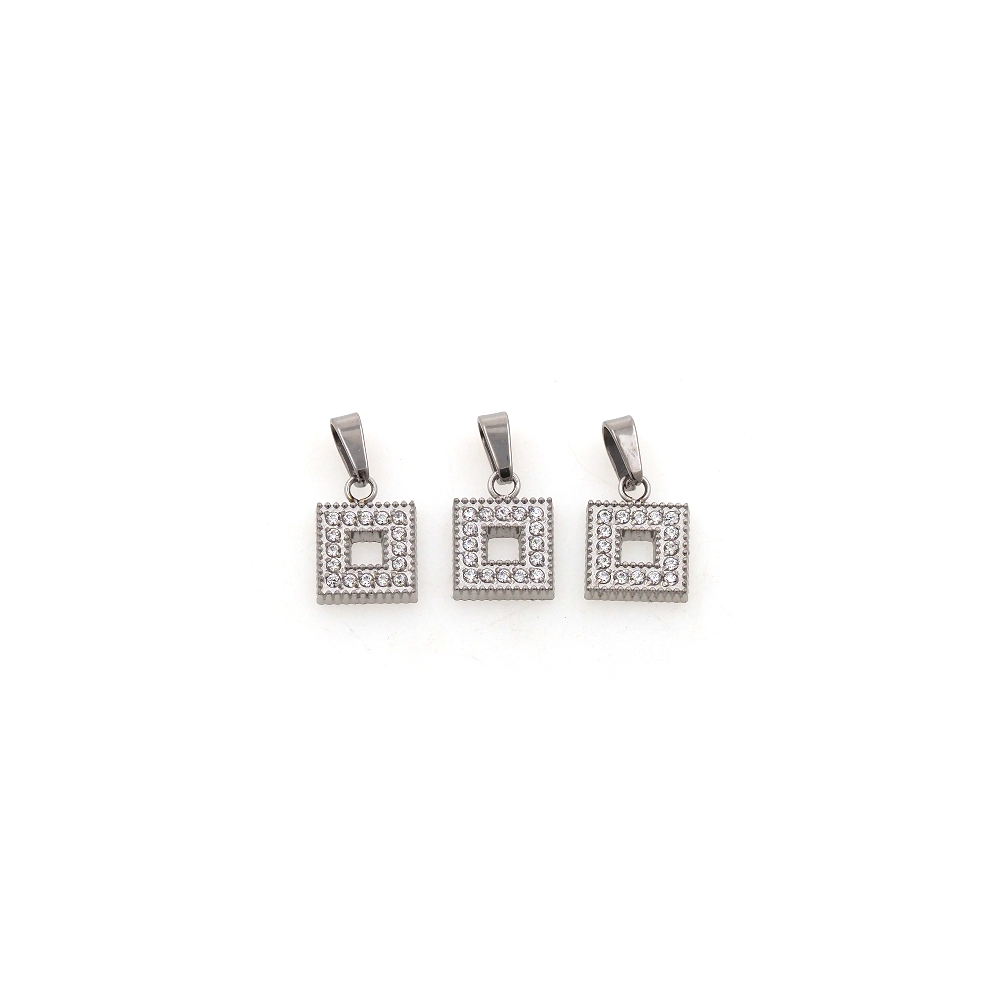 Stainless Steel Silver Square Pendant,CZ Micro Pave Square Charm Charm Earrings Necklace for DIY Jewelry Making Supply