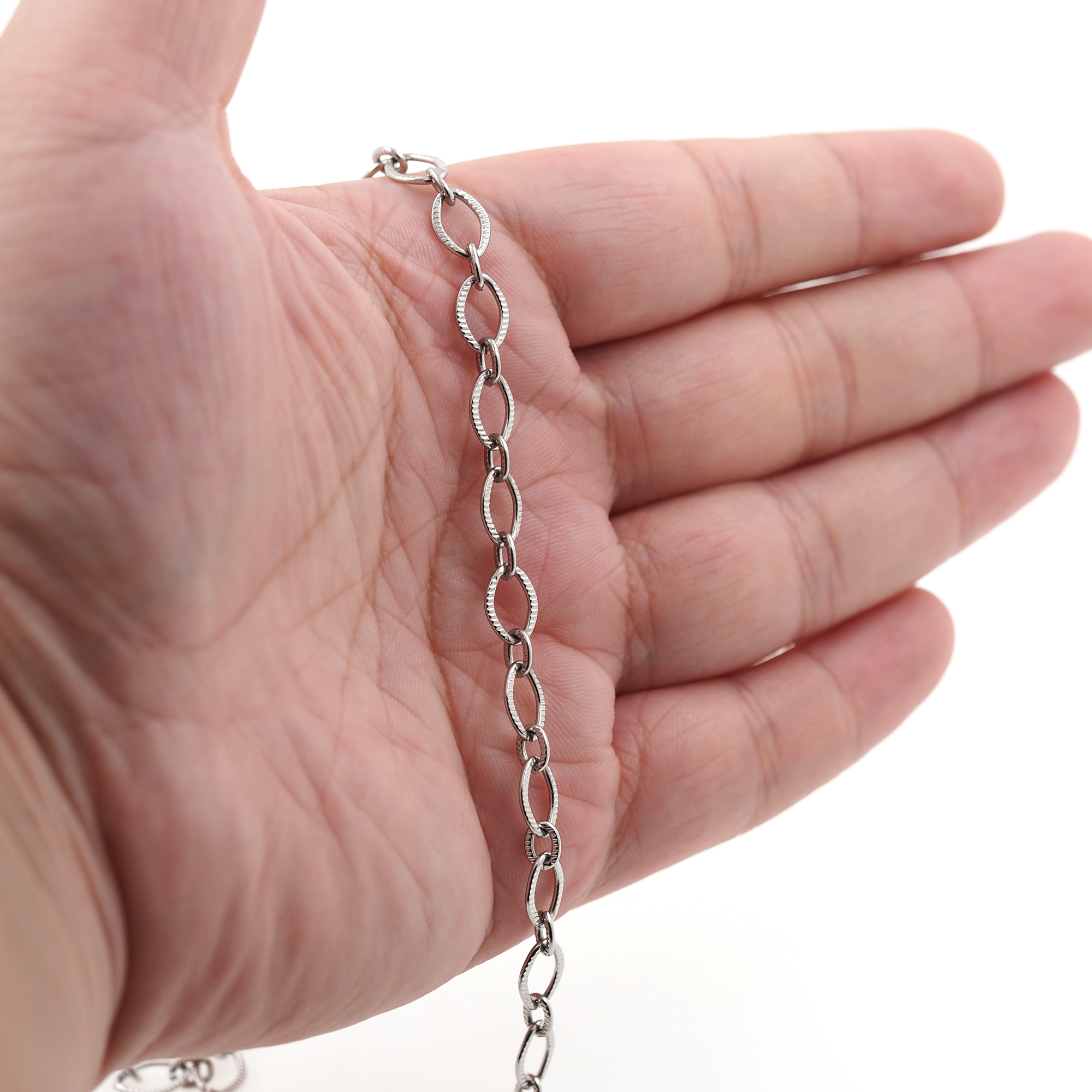 Stainless Steel Silver Textured Chain Necklace,Dainty Link Chain,Textured Oval Chain Necklace for Women DIY Jewelry Making Supply