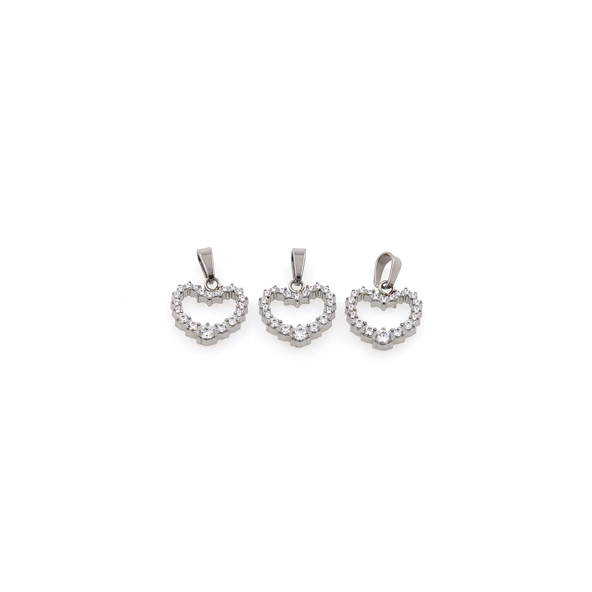 Stainless Steel Silver Heart Pendant,CZ Micro Pave Heart Charm Charm Earrings Necklace for DIY Jewelry Making Supply
