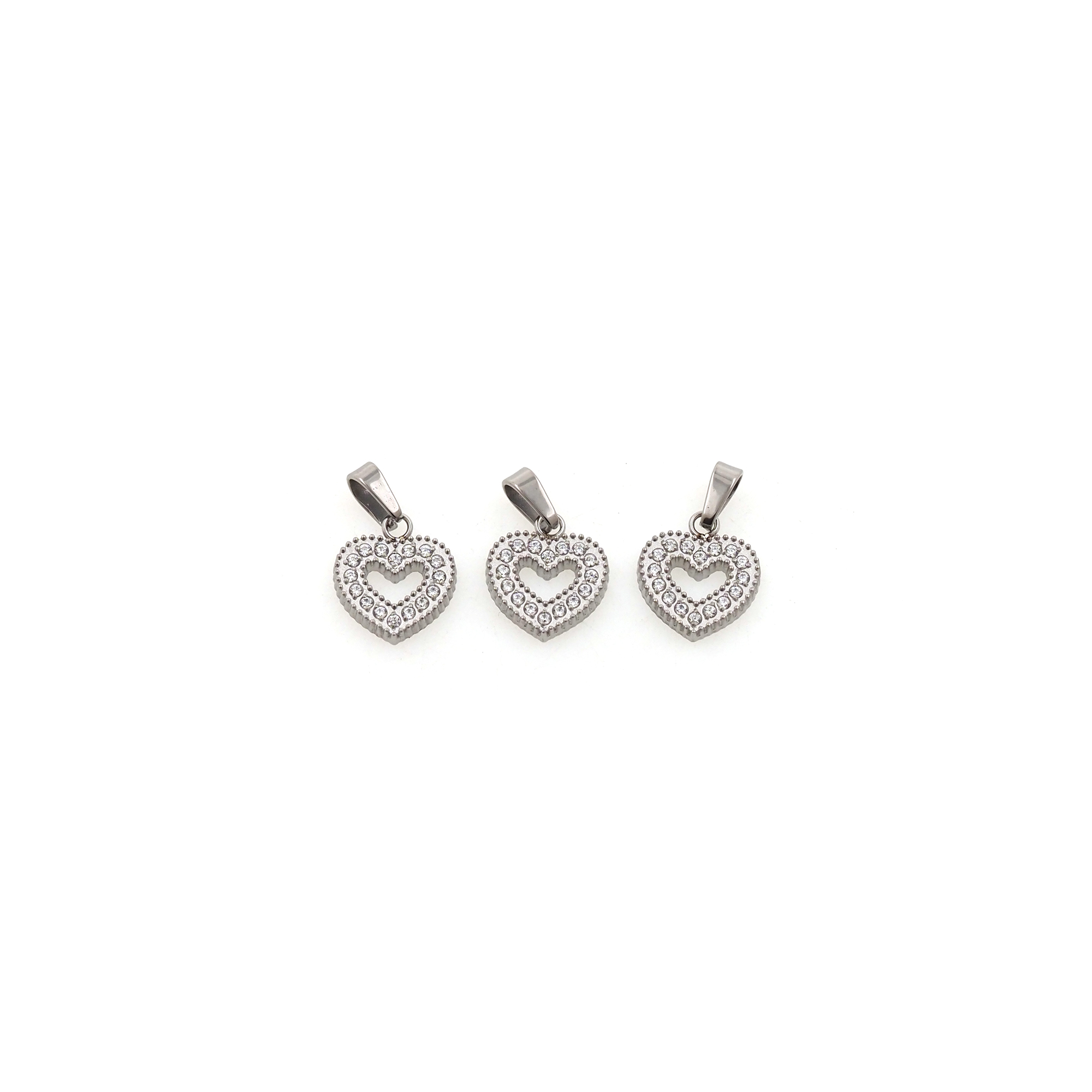 Stainless Steel Silver Heart Pendant,CZ Micro Pave Heart Charm Charm Earrings Necklace for DIY Jewelry Making Supply