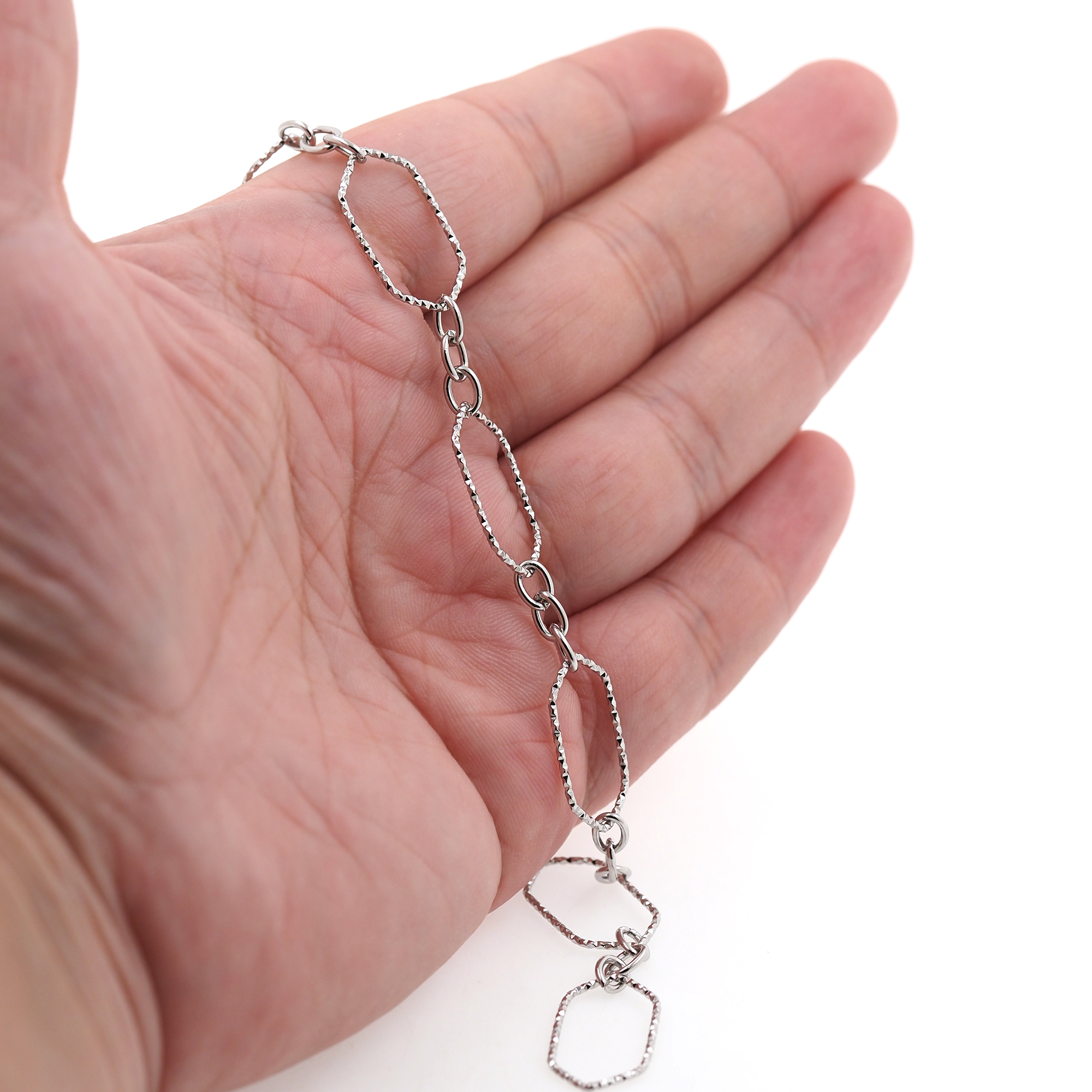 Stainless Steel Silver Textured Chain Necklace,Dainty Link Chain, Hexagon Chain Necklace for Women DIY Jewelry Making Supply