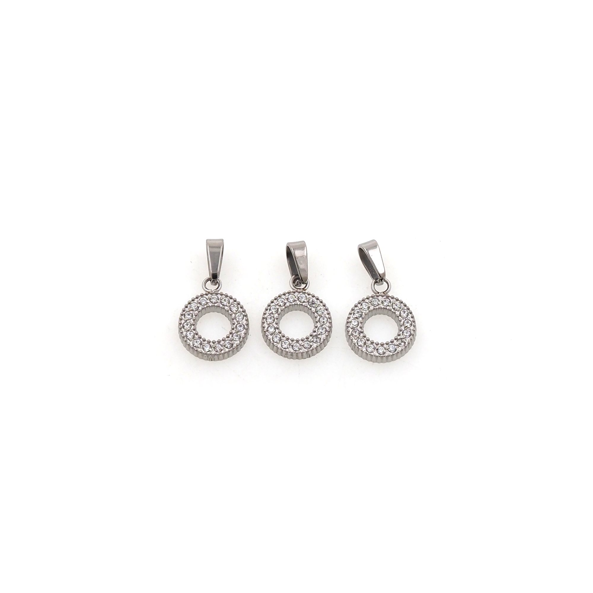 Stainless Steel Silver Round Pendant,CZ Micro Pave Round Charm Charm Earrings Necklace for DIY Jewelry Making Supply