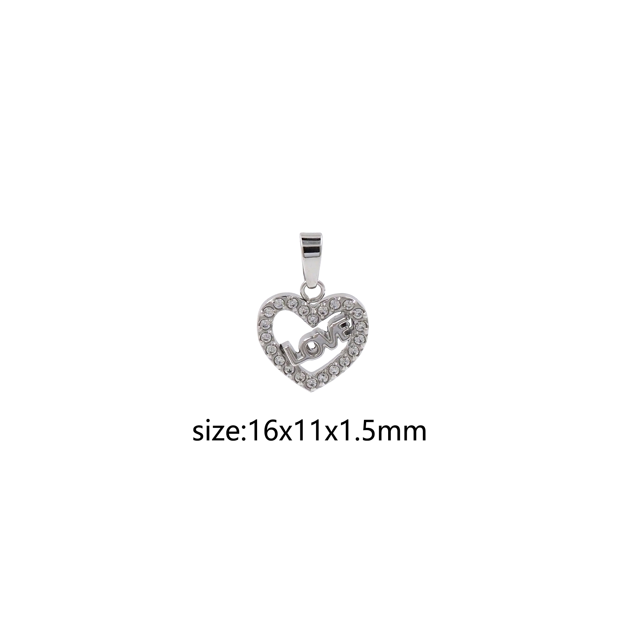 Stainless Steel Silver Heart Pendant,CZ Micro Pave Love Heart Charm Charm Earrings Necklace for DIY Jewelry Making Supply