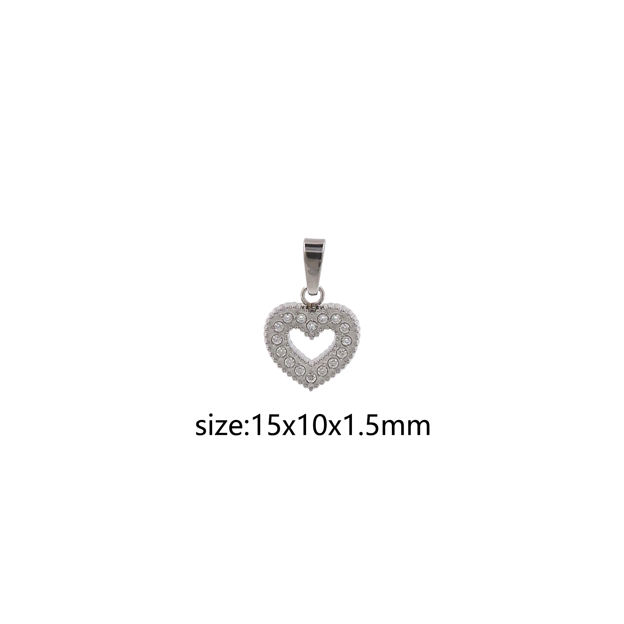 Stainless Steel Silver Heart Pendant,CZ Micro Pave Heart Charm Charm Earrings Necklace for DIY Jewelry Making Supply