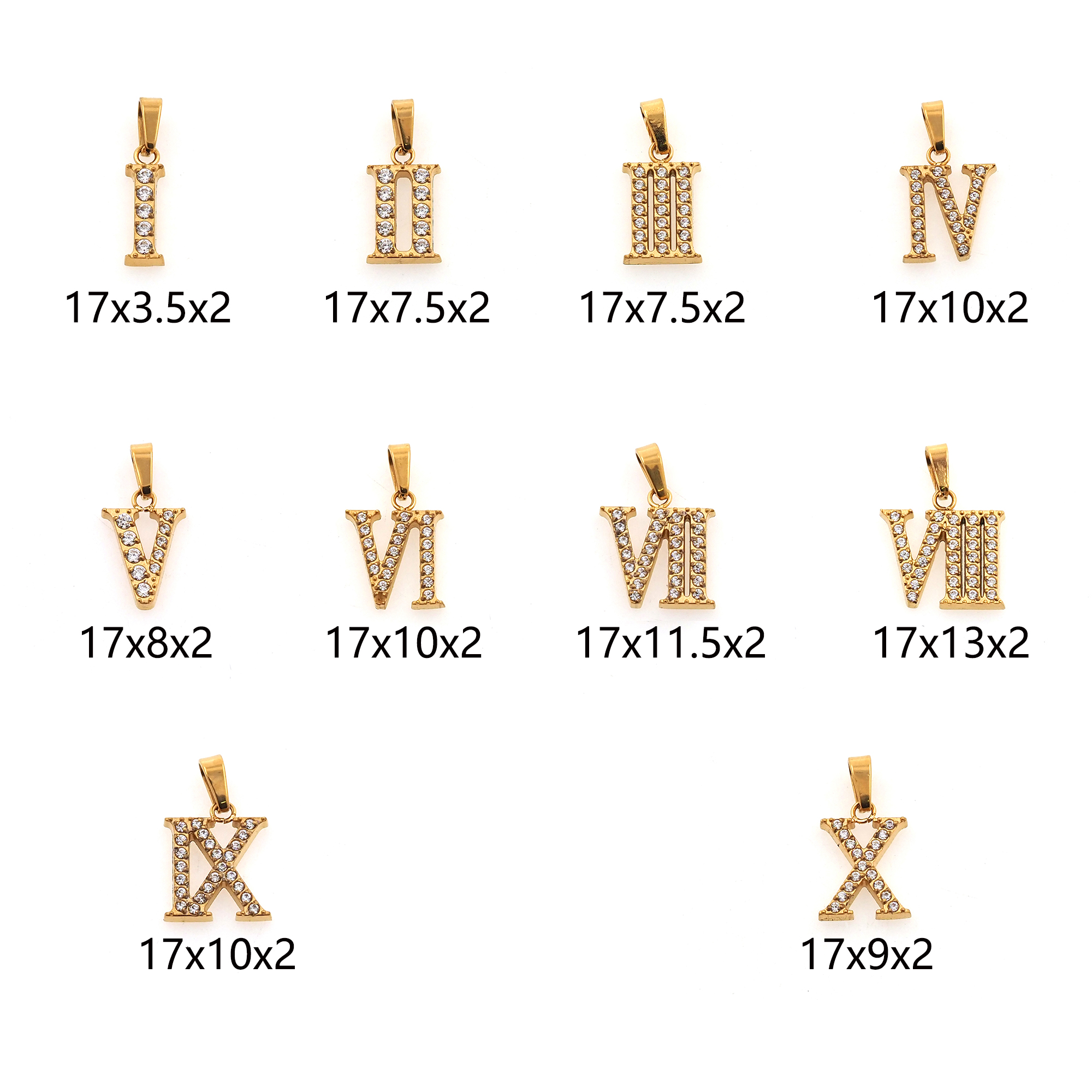 Stainless Steel Roman Numeral Pendant,CZ Micro Pave Number Charm Charm Earrings Necklace for DIY Jewelry Making Supply