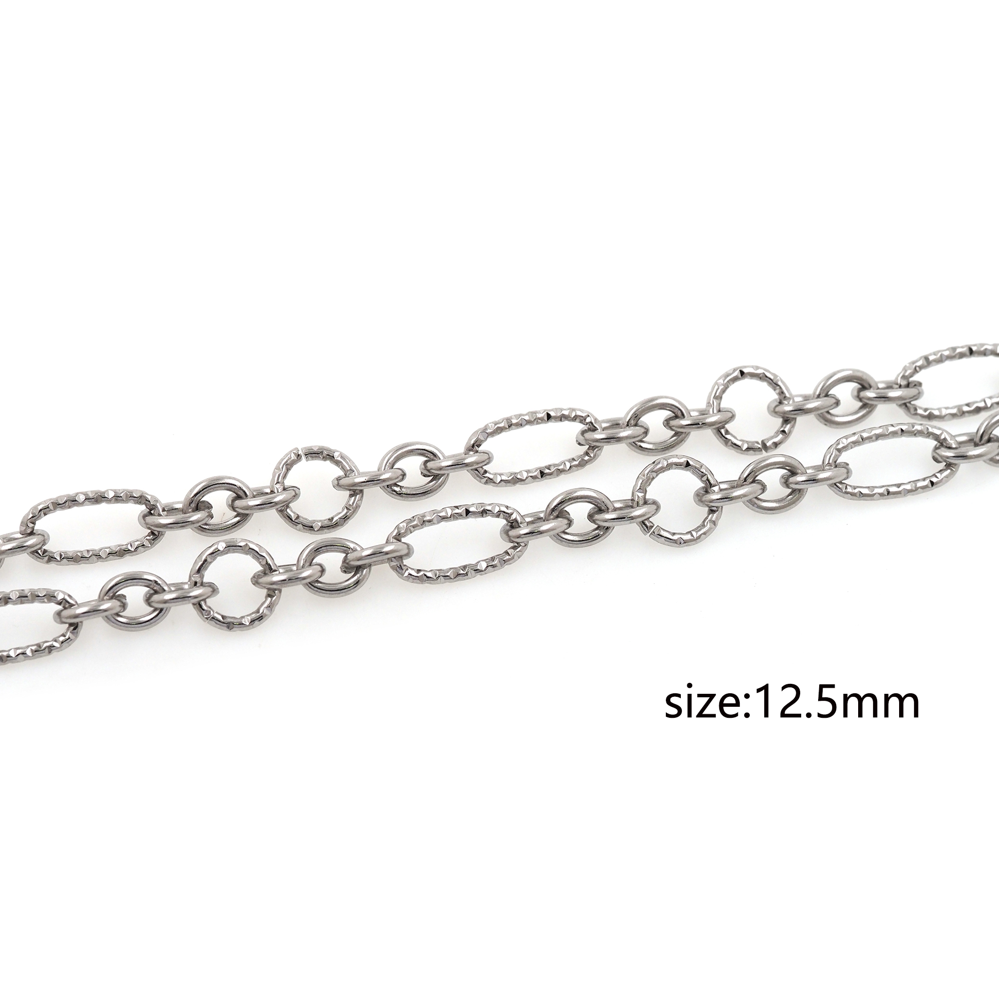 Stainless Steel Textured Chain Necklace,Dainty Link Chain,Silver Oval Chain Necklace for Women DIY Jewelry Making Supply