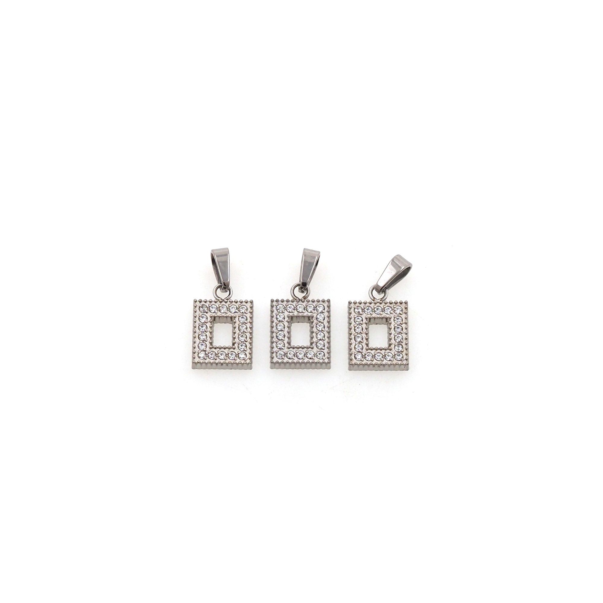 Stainless Steel Silver Rectangle Pendant,CZ Micro Pave Rectangle Charm Charm Earrings Necklace for DIY Jewelry Making Supply