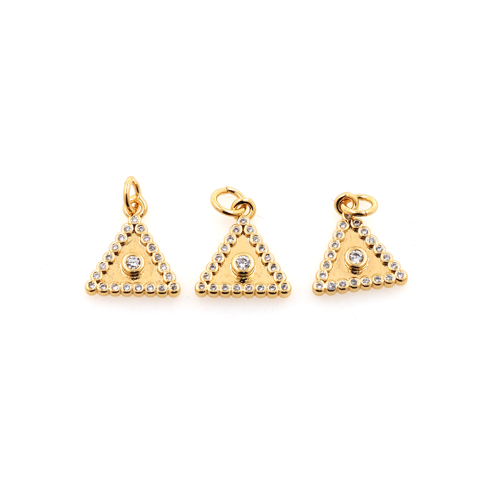 18K Gold Filled Triangle Pendant,CZ Micro Pave Triangle Charm Earrings Necklace for DIY Jewelry Making Supply