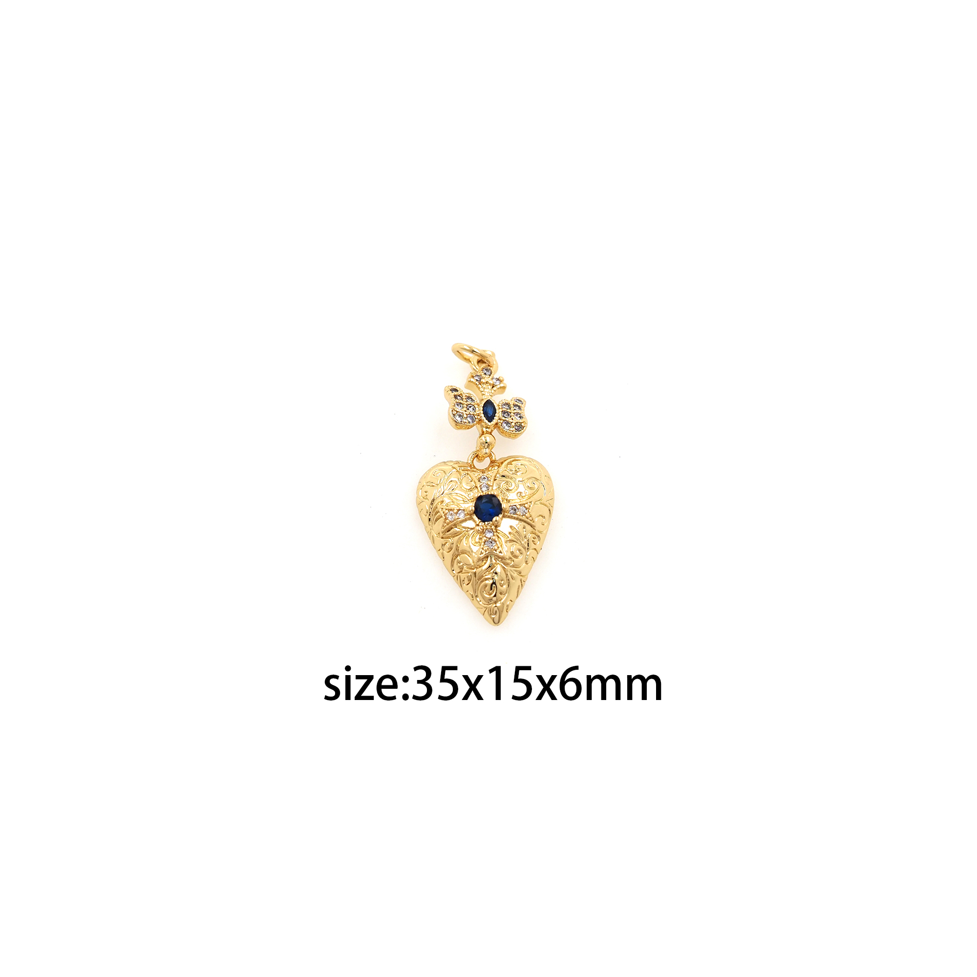 18K Gold Filled Heart Pendant,CZ Micro Pave Heart Charm Earrings Necklace for DIY Jewelry Making Supply