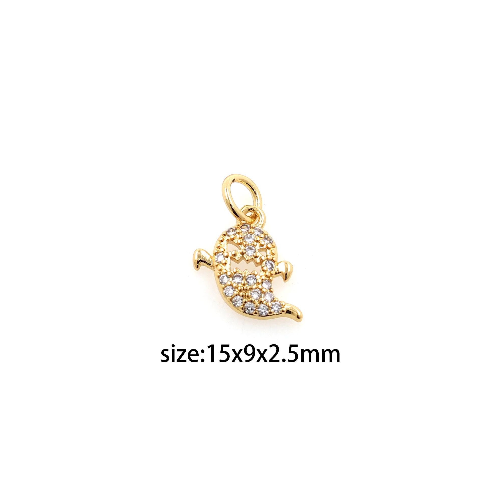 18K Gold Filled Ghost Pendant,Halloween Charm,CZ Micro Pave Ghost Earrings Necklace for DIY Jewelry Making Supply