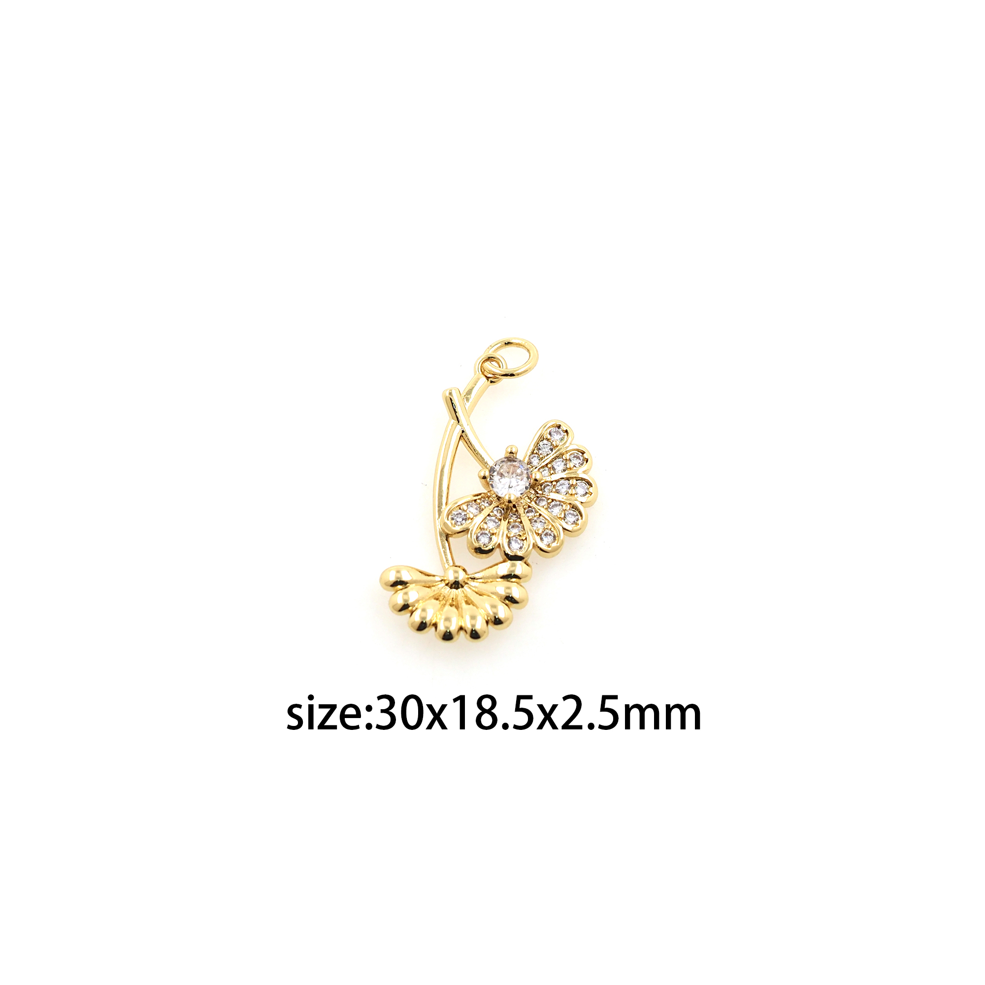 18K Gold Filled Flower Pendant,CZ Micro Pave Flower Charm Earrings Necklace for DIY Jewelry Making Supply