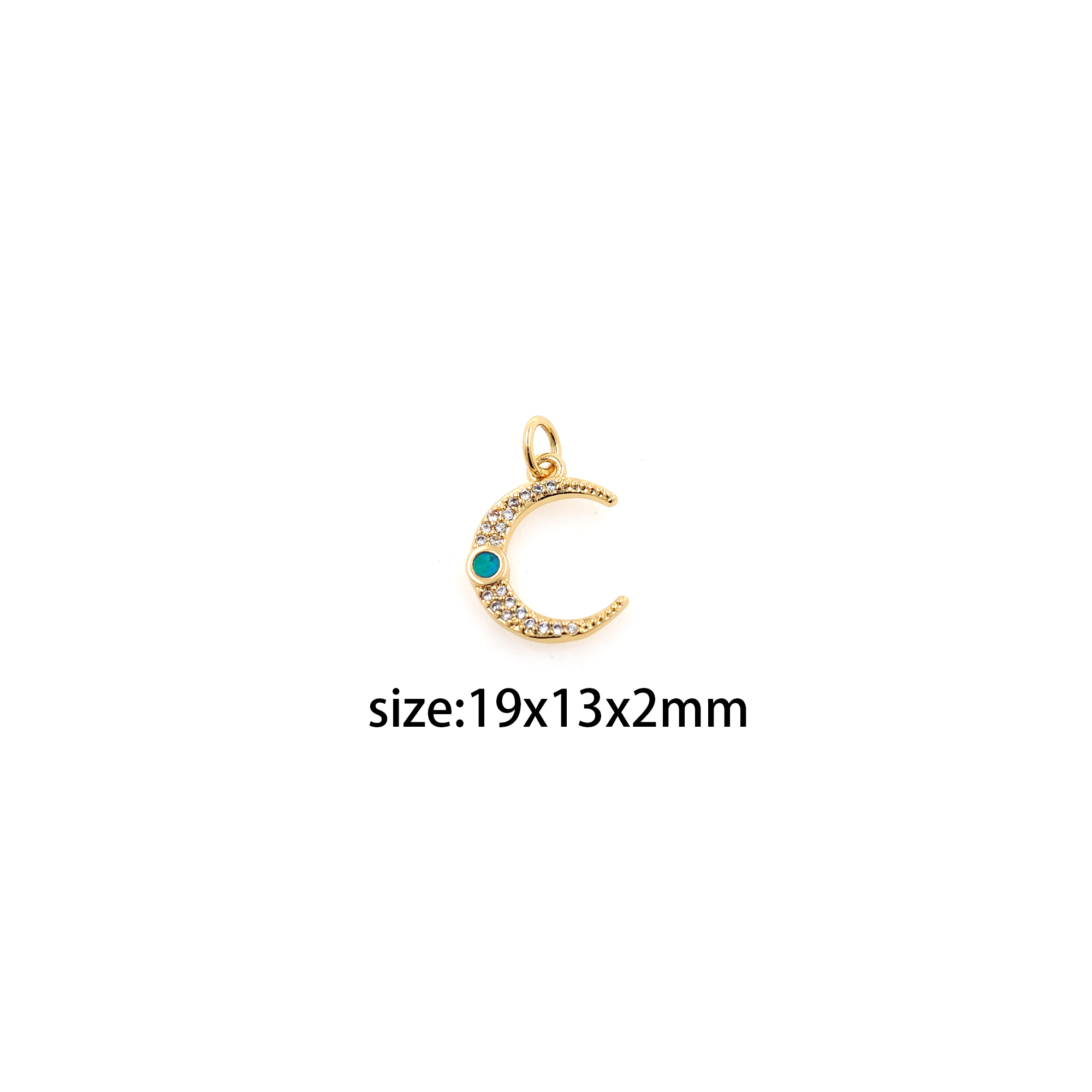 18K Gold Filled Moon Pendant,CZ Micro Pave Celestial Charm Earrings Necklace for DIY Jewelry Making Supply