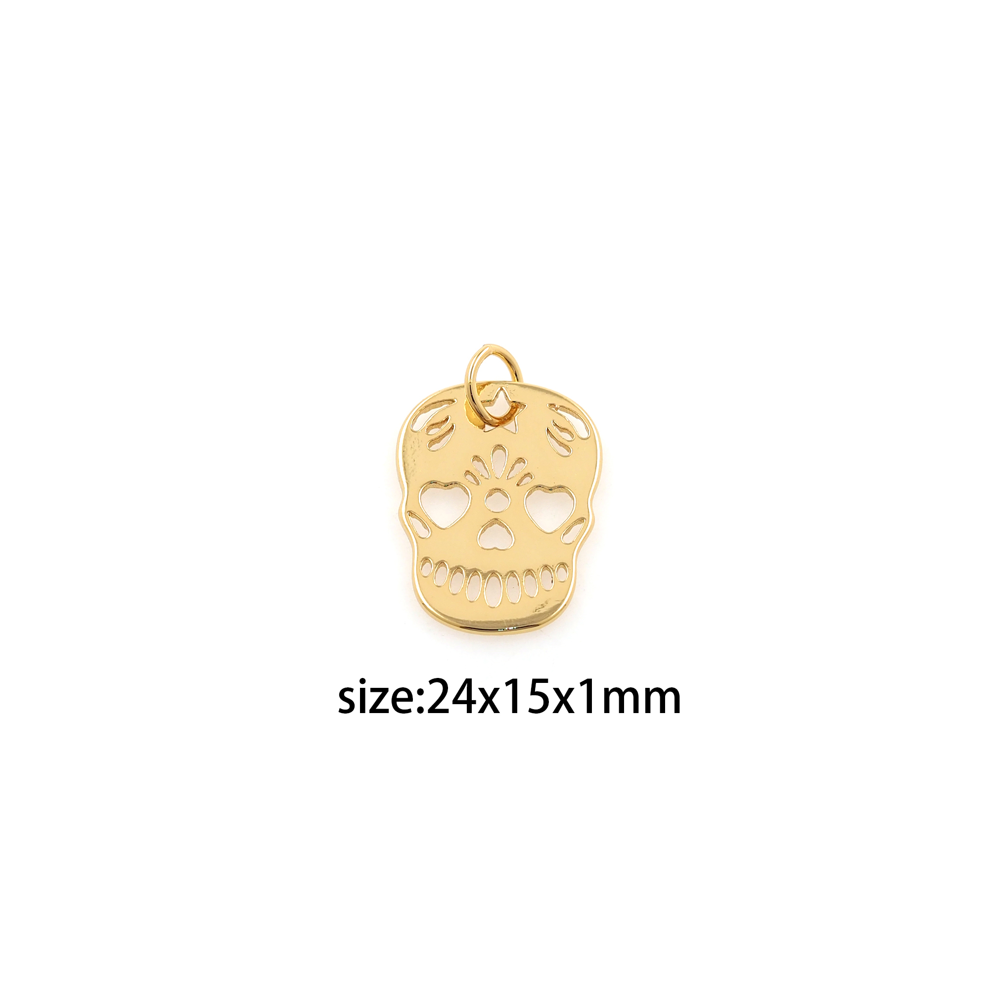 18K Gold Filled Skull Pendant,Halloween Charm,Dainty Skull Earrings Necklace for DIY Jewelry Making Supply