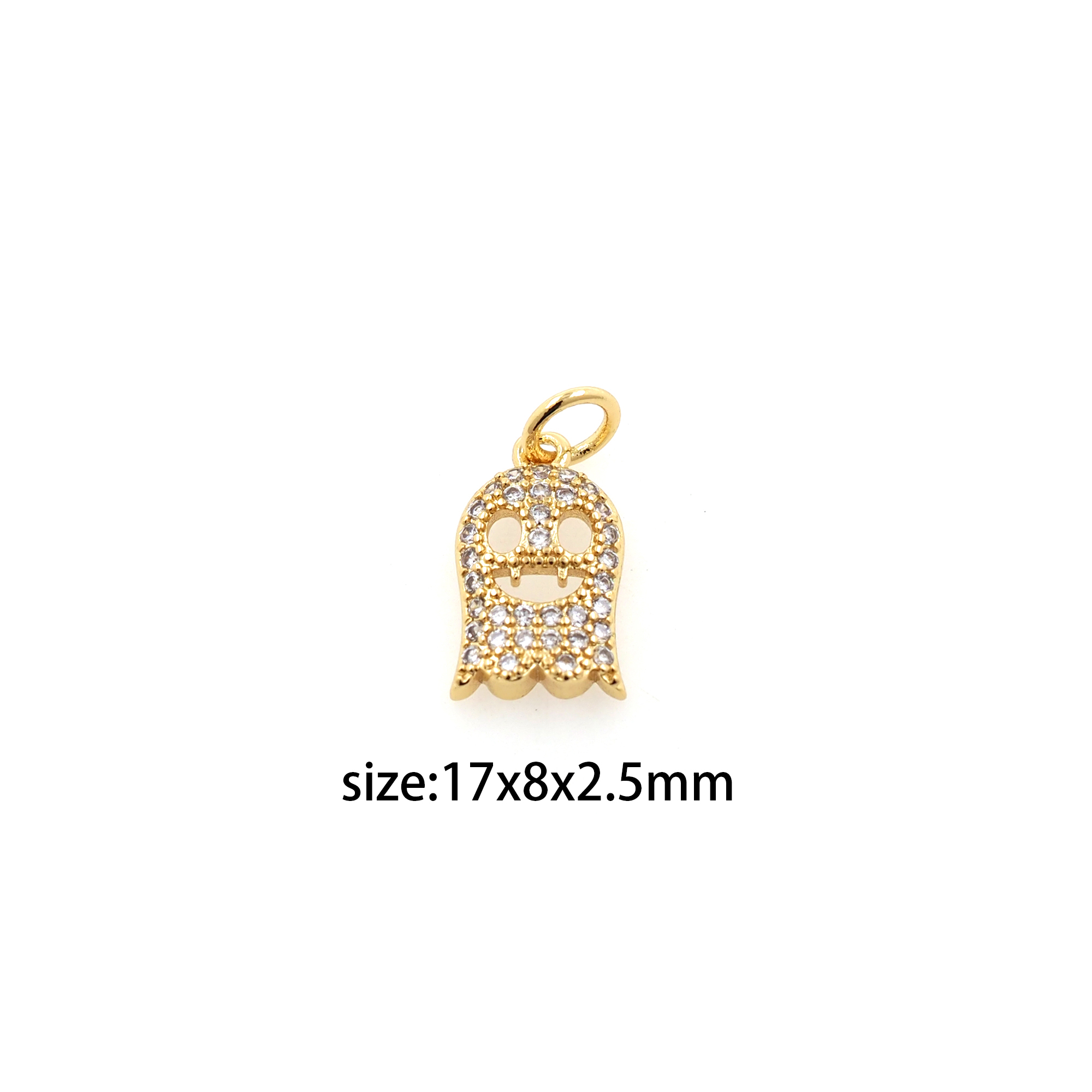 18K Gold Filled Ghost Pendant,Halloween Charm,CZ Micro Pave Ghost Earrings Necklace for DIY Jewelry Making Supply