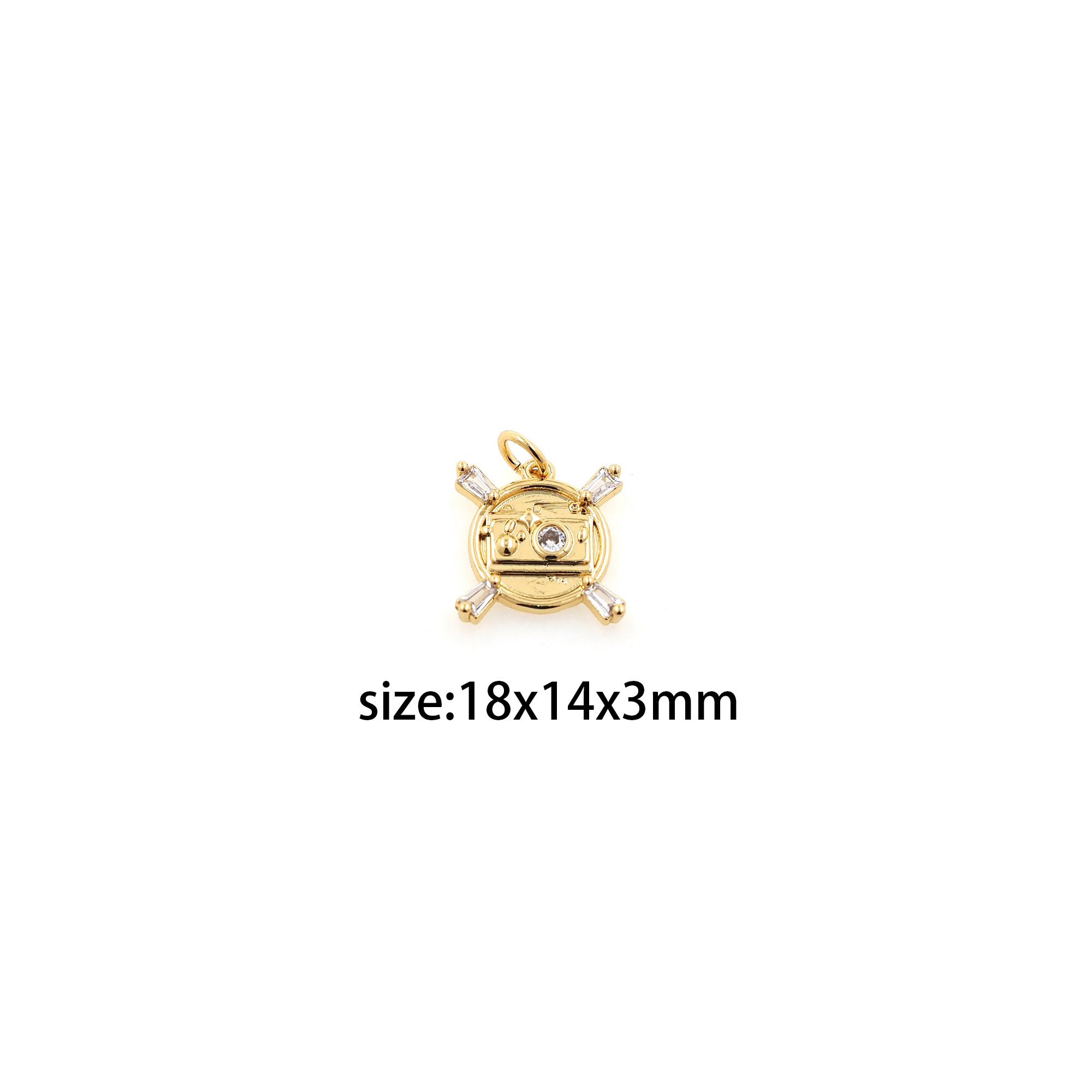 18K Gold Filled Camera Pendant,CZ Micro Pave Camera Charm Earrings Necklace for DIY Jewelry Making Supply