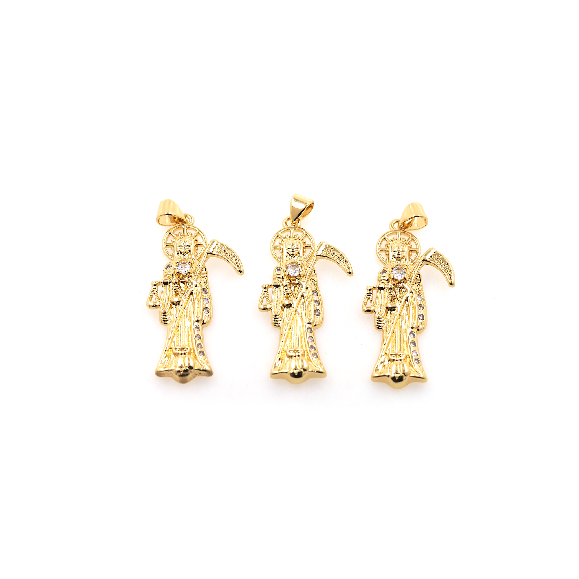 18K Gold Filled Death Pendant,CZ Micro Pave Grim Reaper Charm Earrings Necklace for DIY Jewelry Making Supply