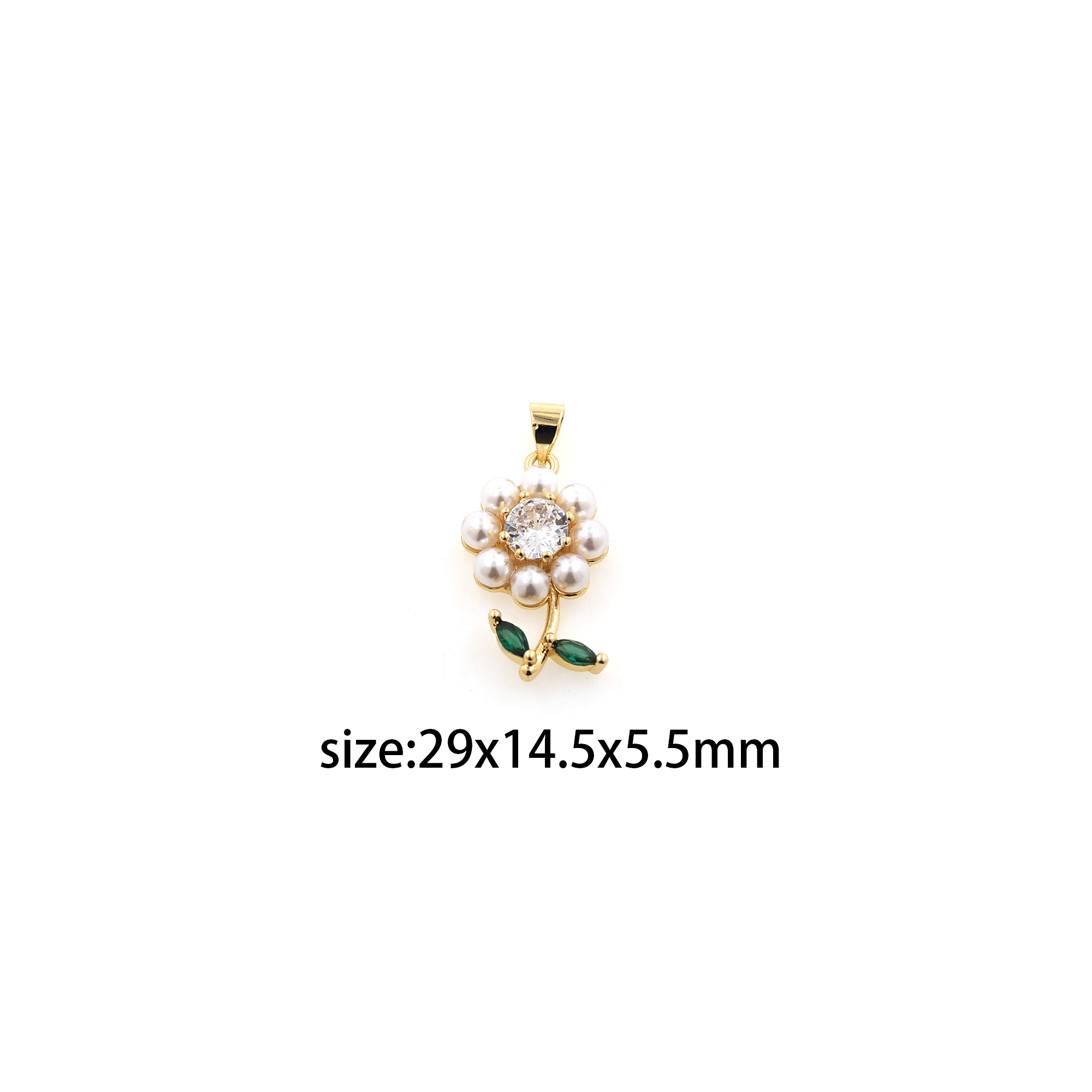 18K Gold Filled Pearl Sunflower Pendant,CZ Micro Pave Pearl Sunflower Charm Earrings Necklace for DIY Jewelry Making Supply