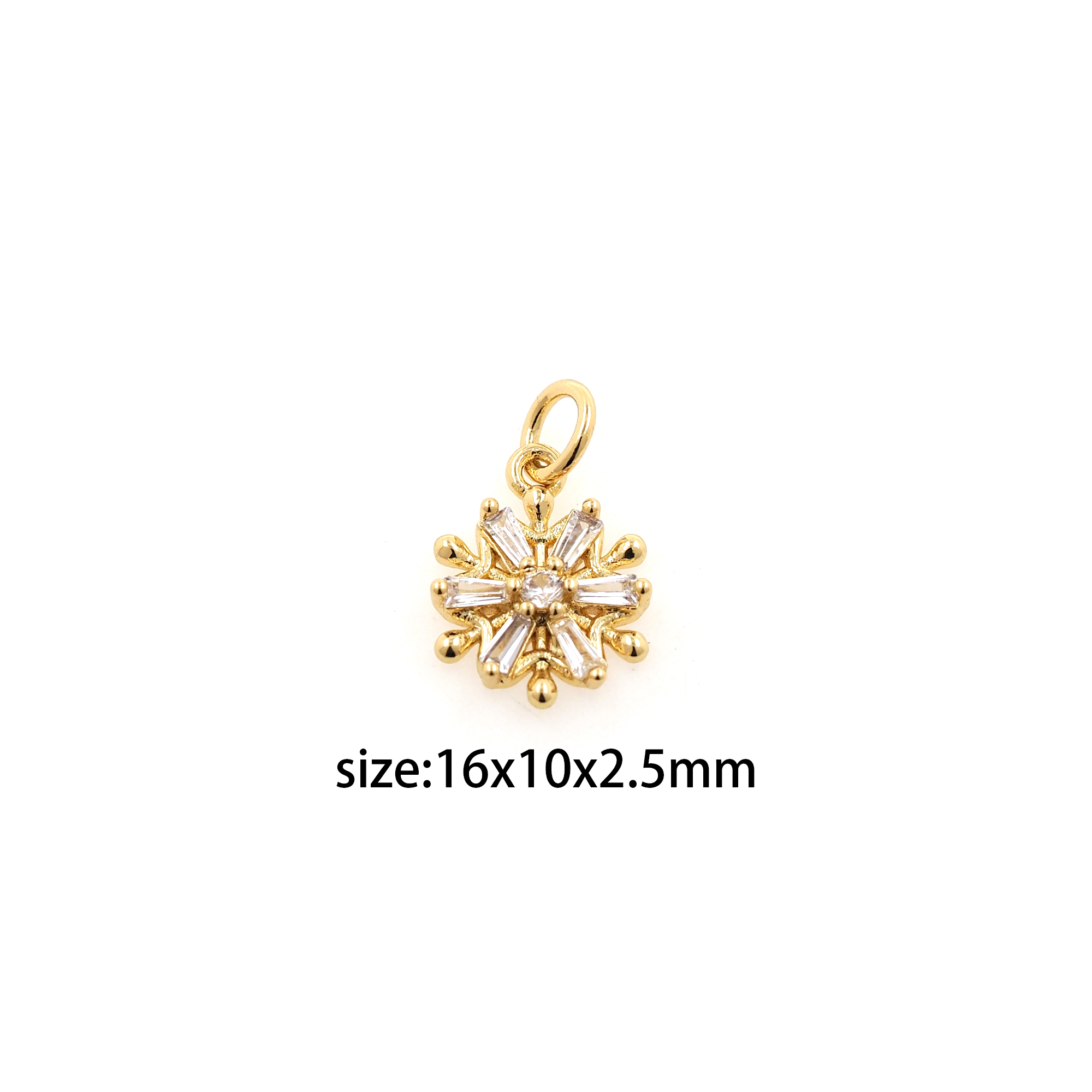 18K Gold Filled Snowflake Pendant,CZ Micro Pave Snowflake Charm Earrings Necklace for DIY Jewelry Making Supply