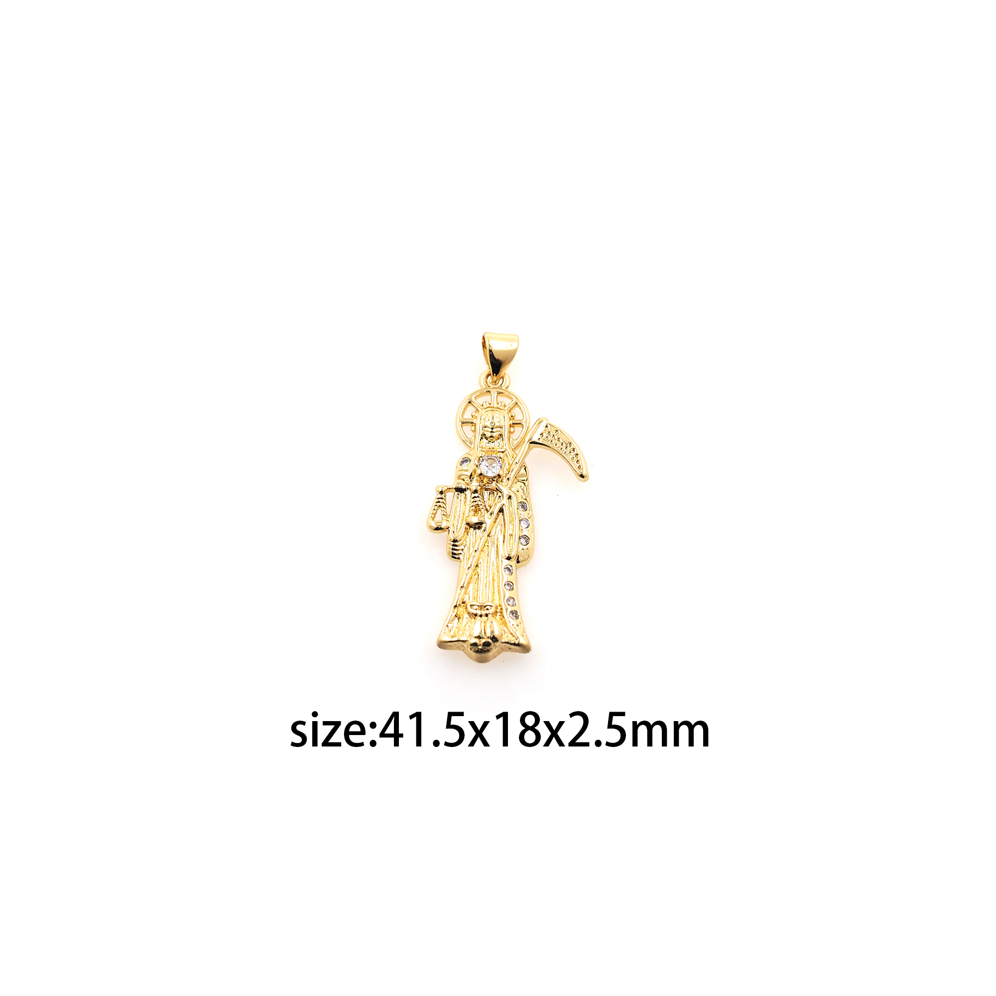 18K Gold Filled Death Pendant,CZ Micro Pave Grim Reaper Charm Earrings Necklace for DIY Jewelry Making Supply