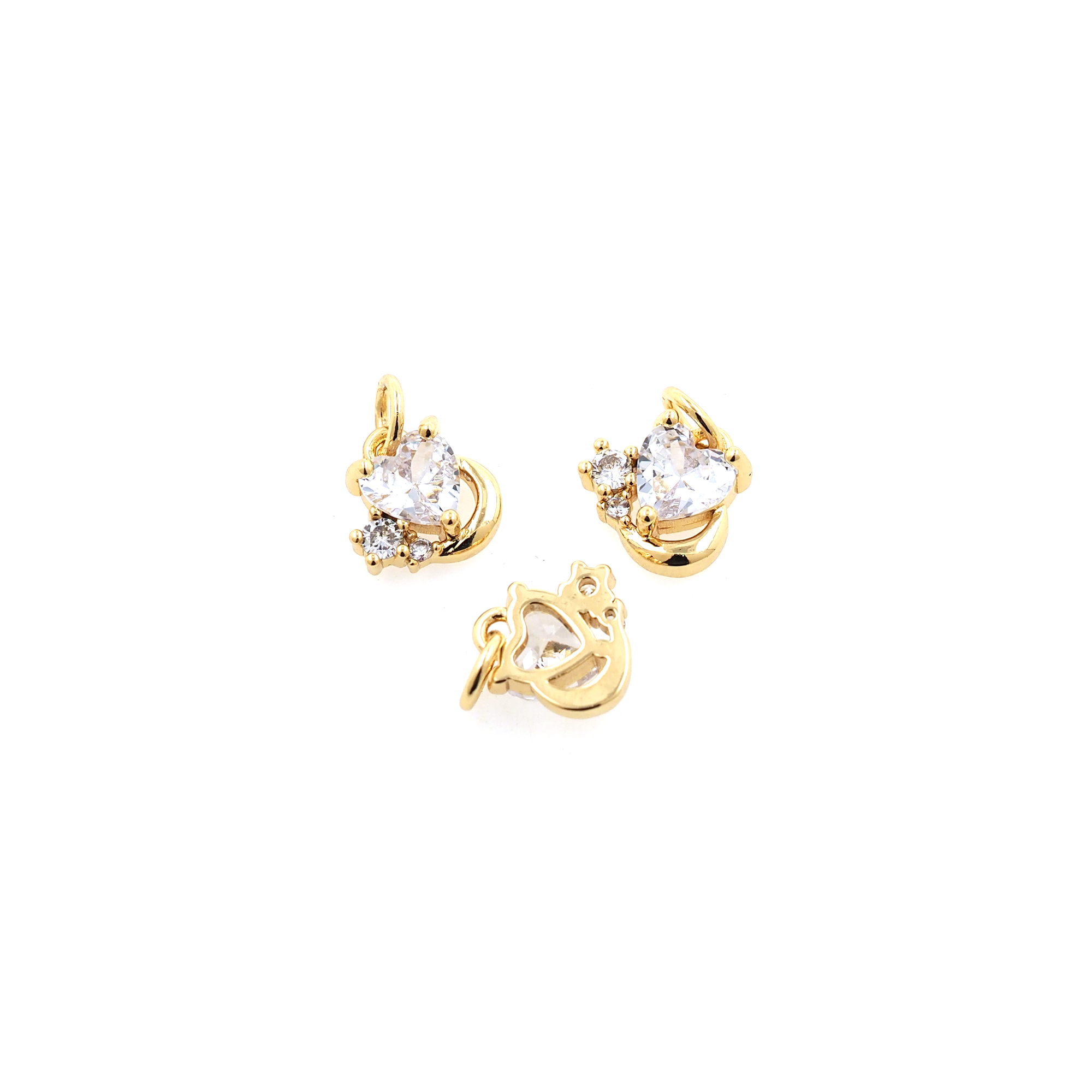 18K Gold Filled Heart Pendant,CZ Micro Pave Tiny Heart Charm Earrings Necklace for DIY Jewelry Making Supply