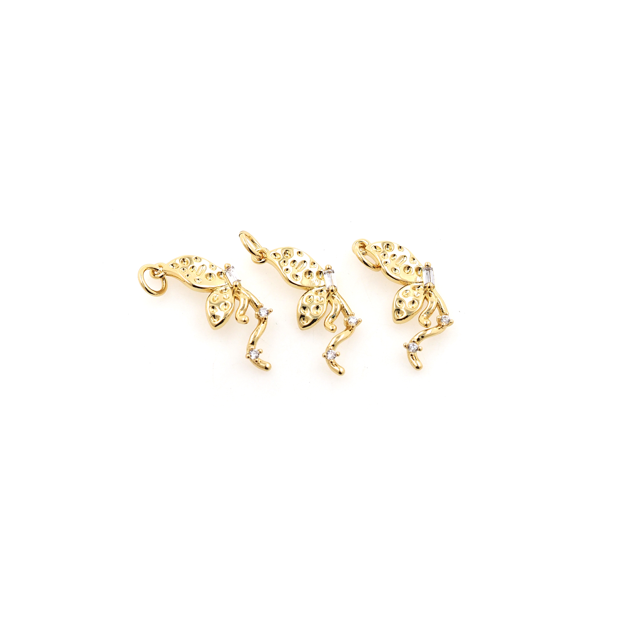 18K Gold Filled Butterfly Pendant,CZ Micro Pave Insect Charm Earrings Necklace for DIY Jewelry Making Supply
