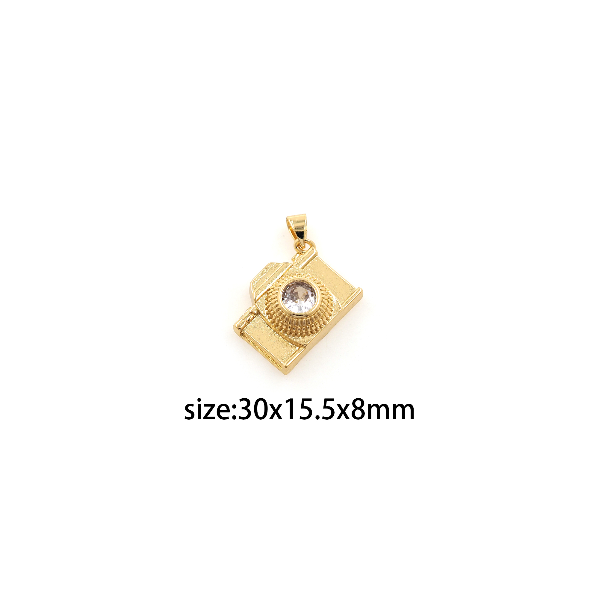 18K Gold Filled Camera Pendant,CZ Micro Pave Camera Charm Earrings Necklace for DIY Jewelry Making Supply