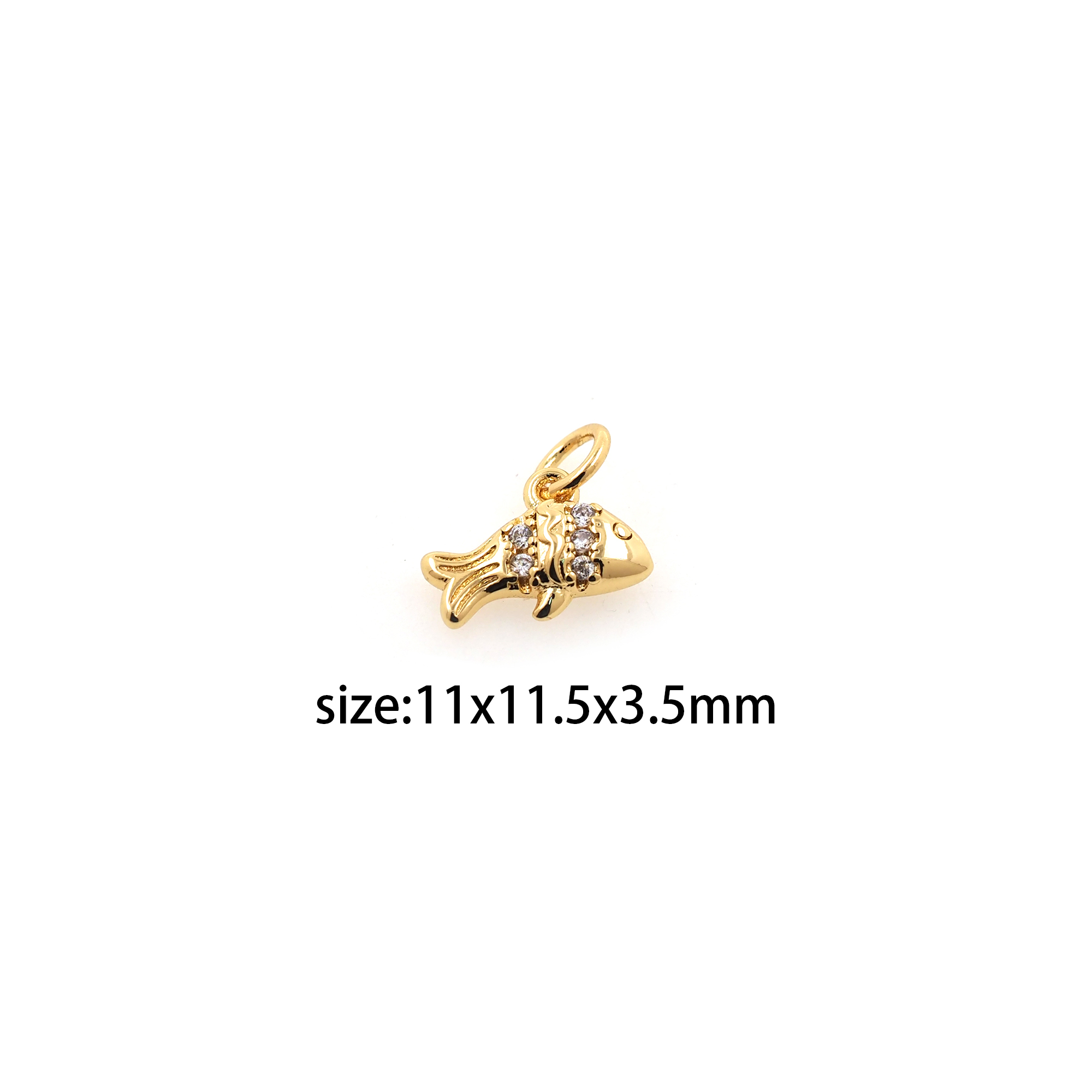 18K Gold Filled Fish Pendant,CZ Micro Pave Fish Charm Earrings Necklace for DIY Jewelry Making Supply