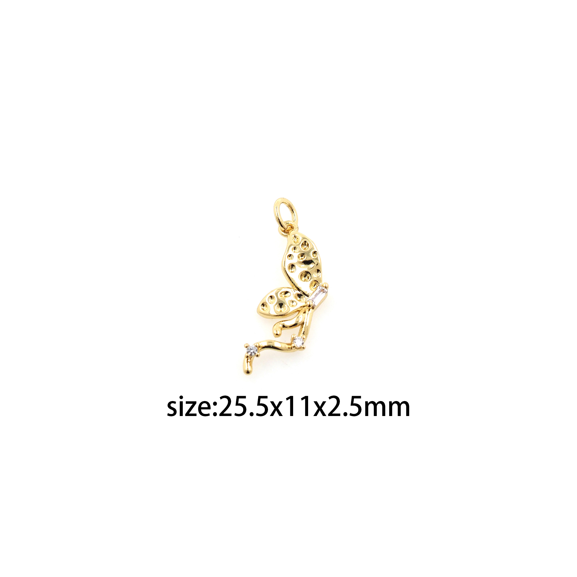 18K Gold Filled Butterfly Pendant,CZ Micro Pave Insect Charm Earrings Necklace for DIY Jewelry Making Supply